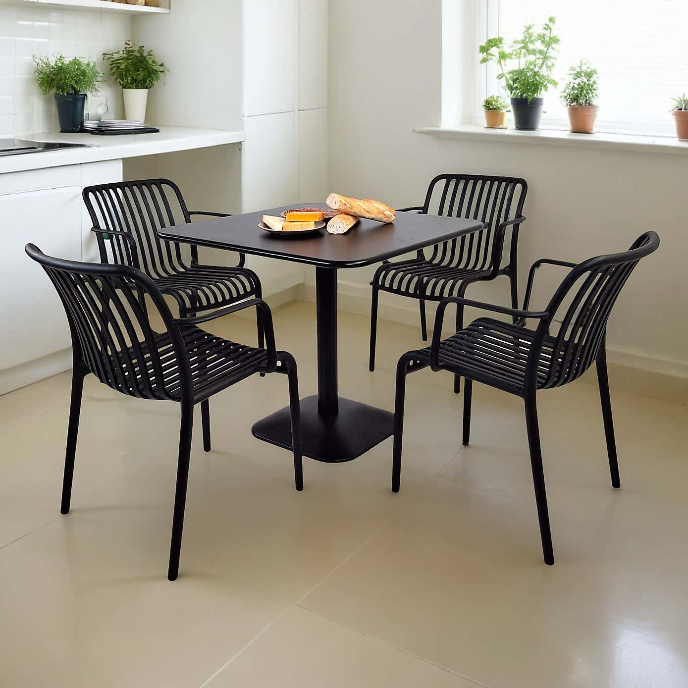 Modura Albin Square Table with 4 Alma Armchairs