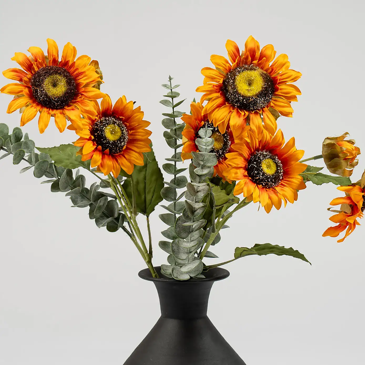 Artificial Sunflower Bouquet in Collared Black Vase
