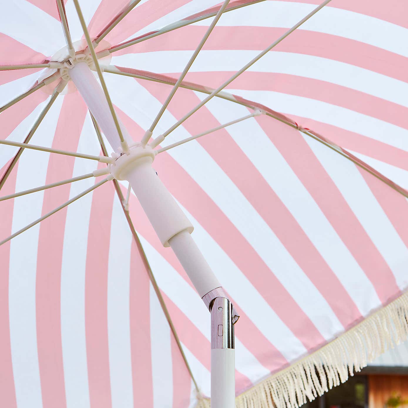 2m Striped Parasol With Fringe