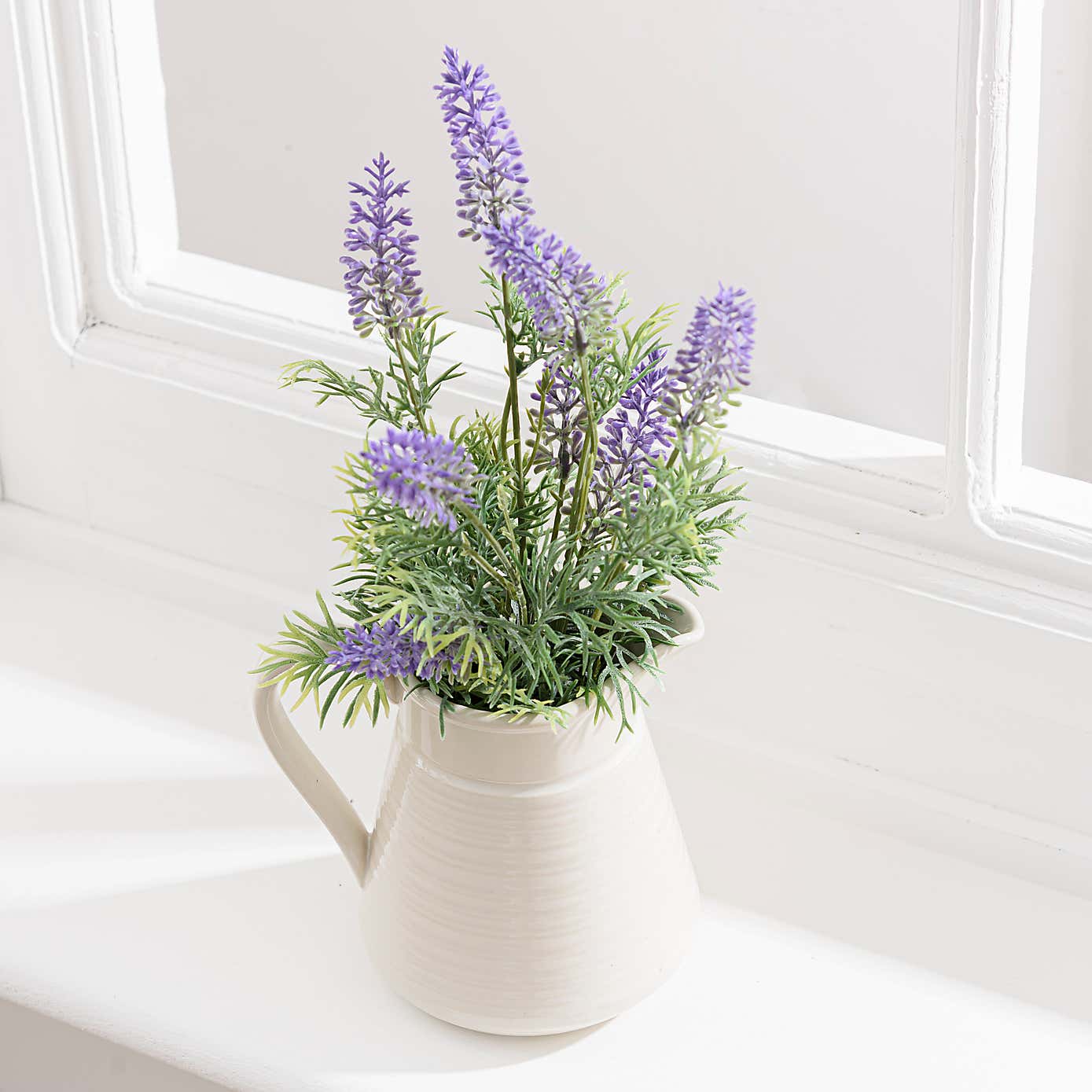 Artificial Lavender in Cream Ceramic Jug