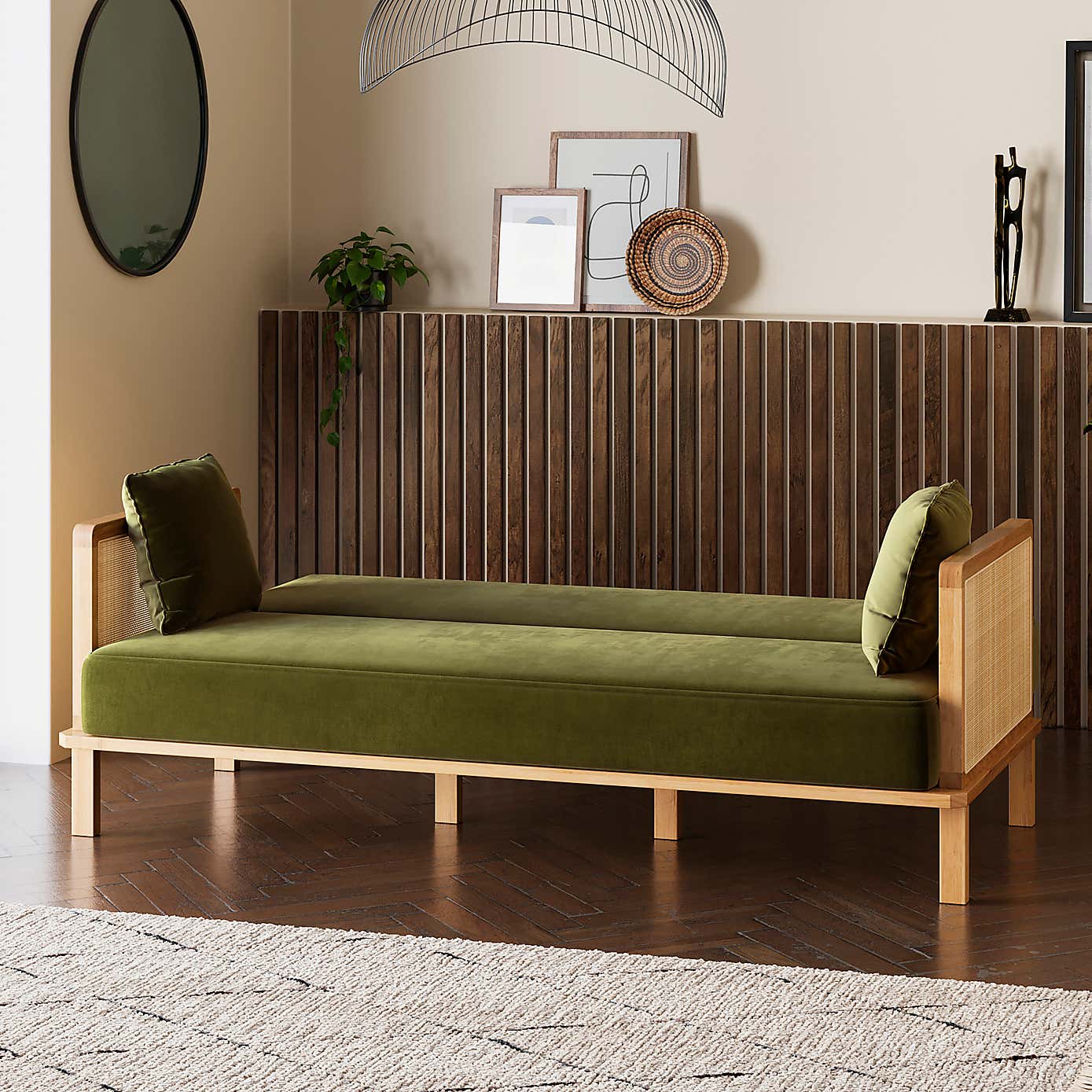 Lila Wicker and Velvet Clic Clac Double Sofa Bed
