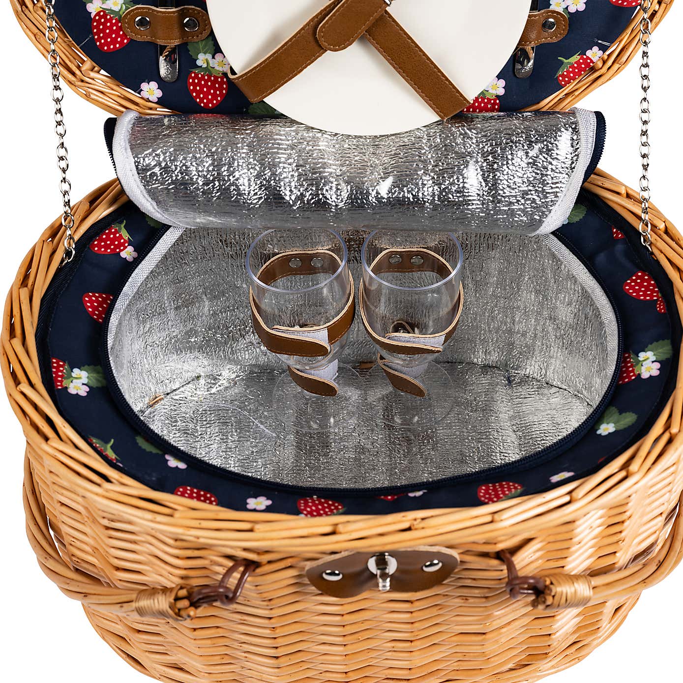 Strawberries & Cream 2 Person Insulated Wicker Picnic Basket Set