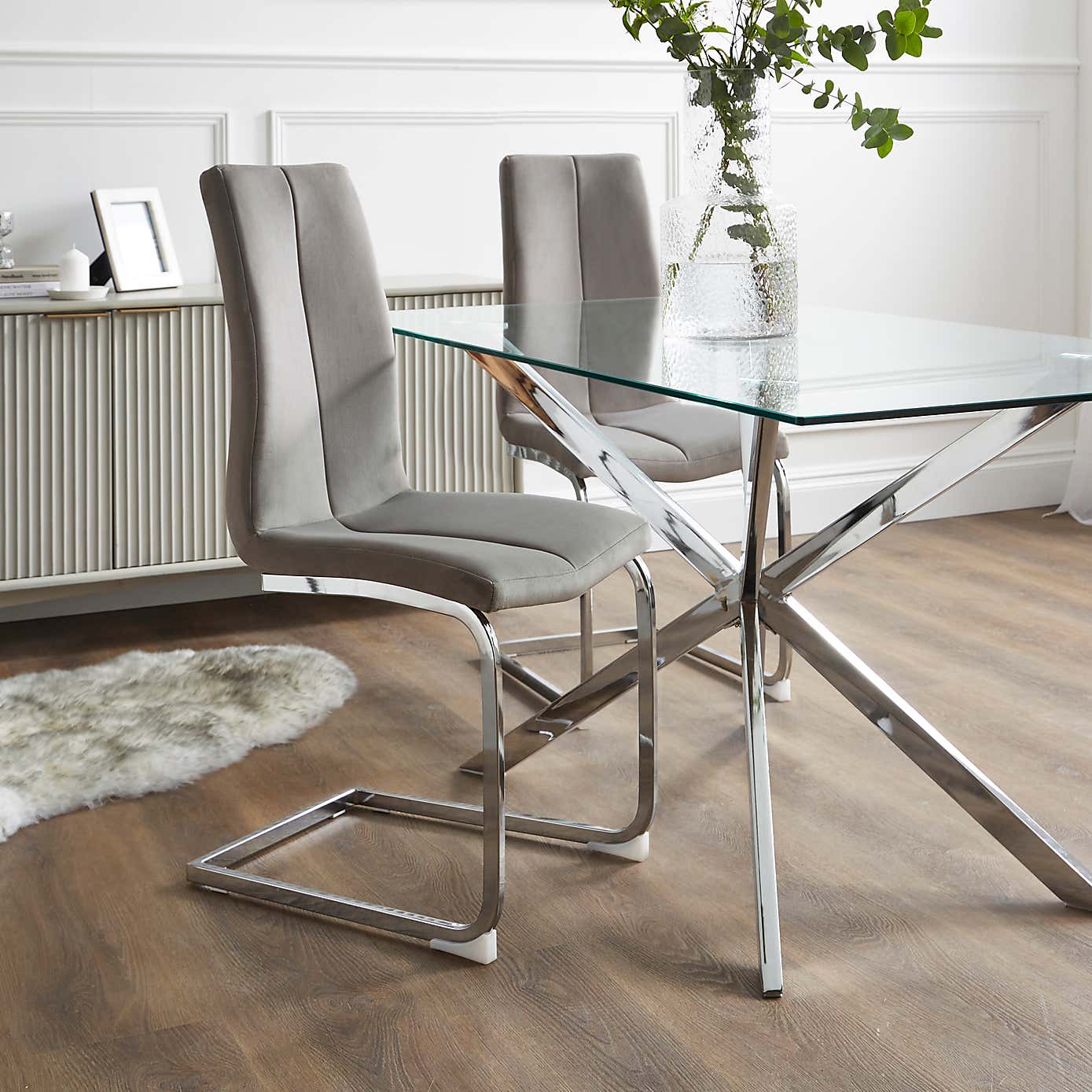 Jamison Set of 2 Dining Chairs Light Grey Velvet