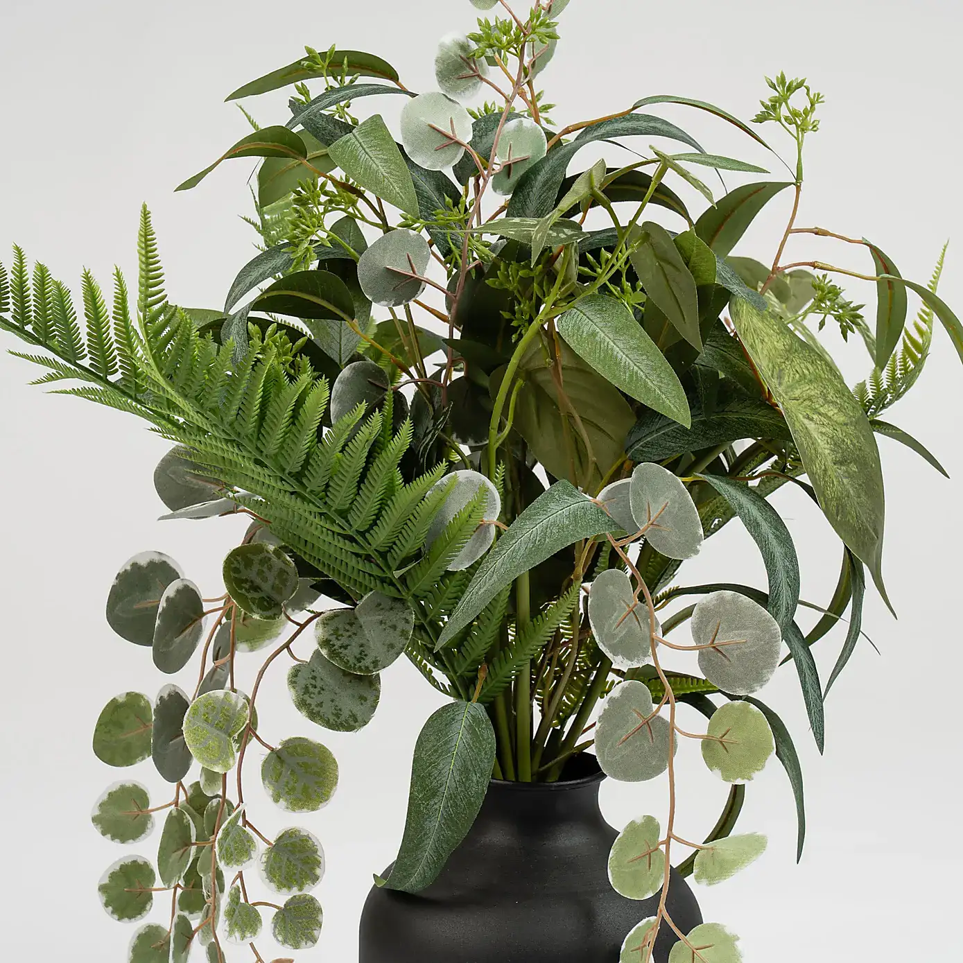 Artificial Mixed Leaves Bouquet in Small Black Vase