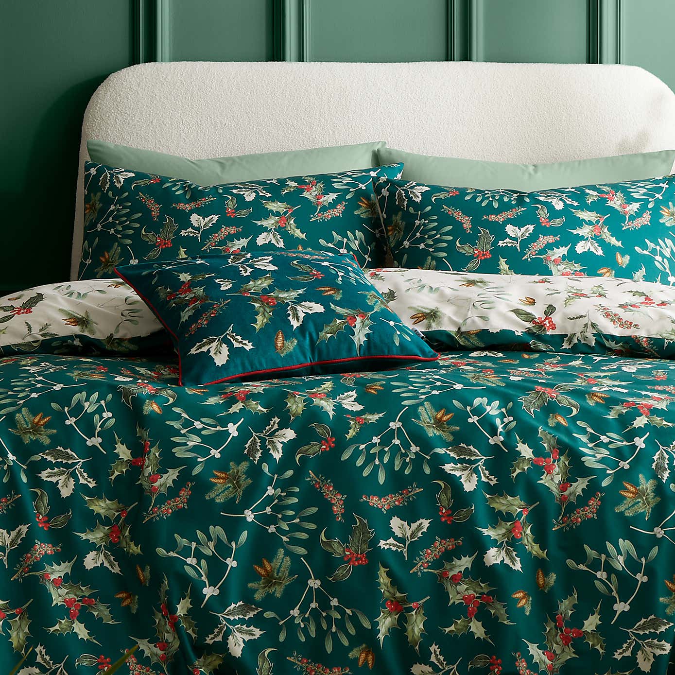 RHS Winter Foliage Piped Velour Square Cushion