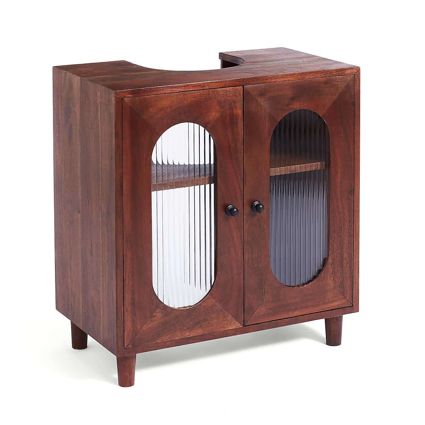 Elias Under Sink Unit, Acacia Wood and Reeded Glass