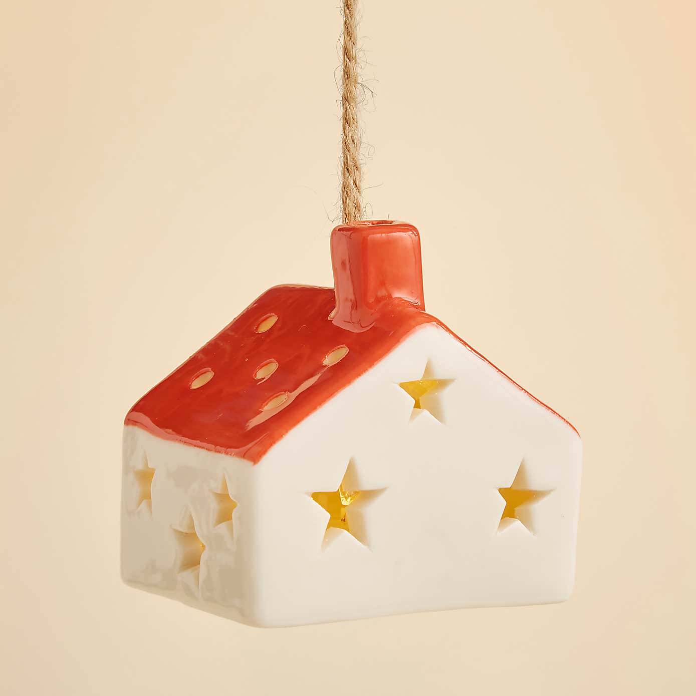Light Up Orange & White House Ceramic Hanging Decoration