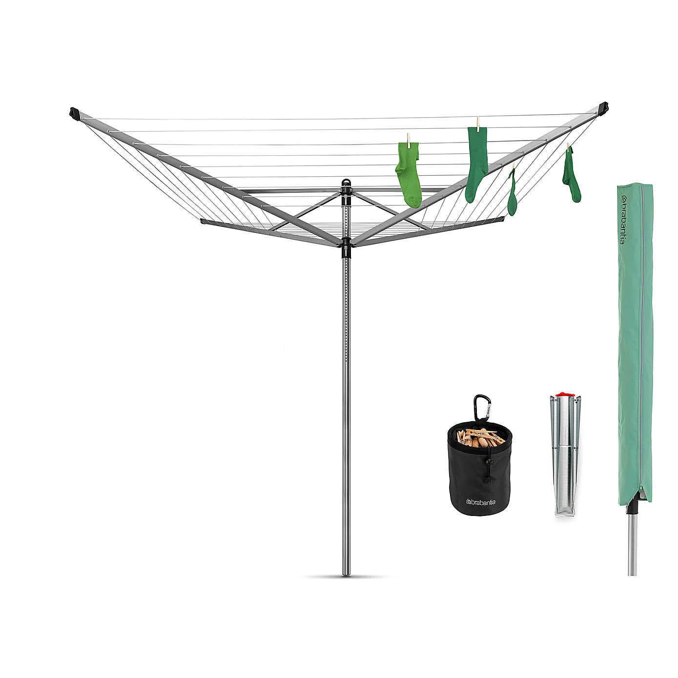 Brabantia 50 Metre 4 Arm Liftomatic Rotary Washing Line with Accessories