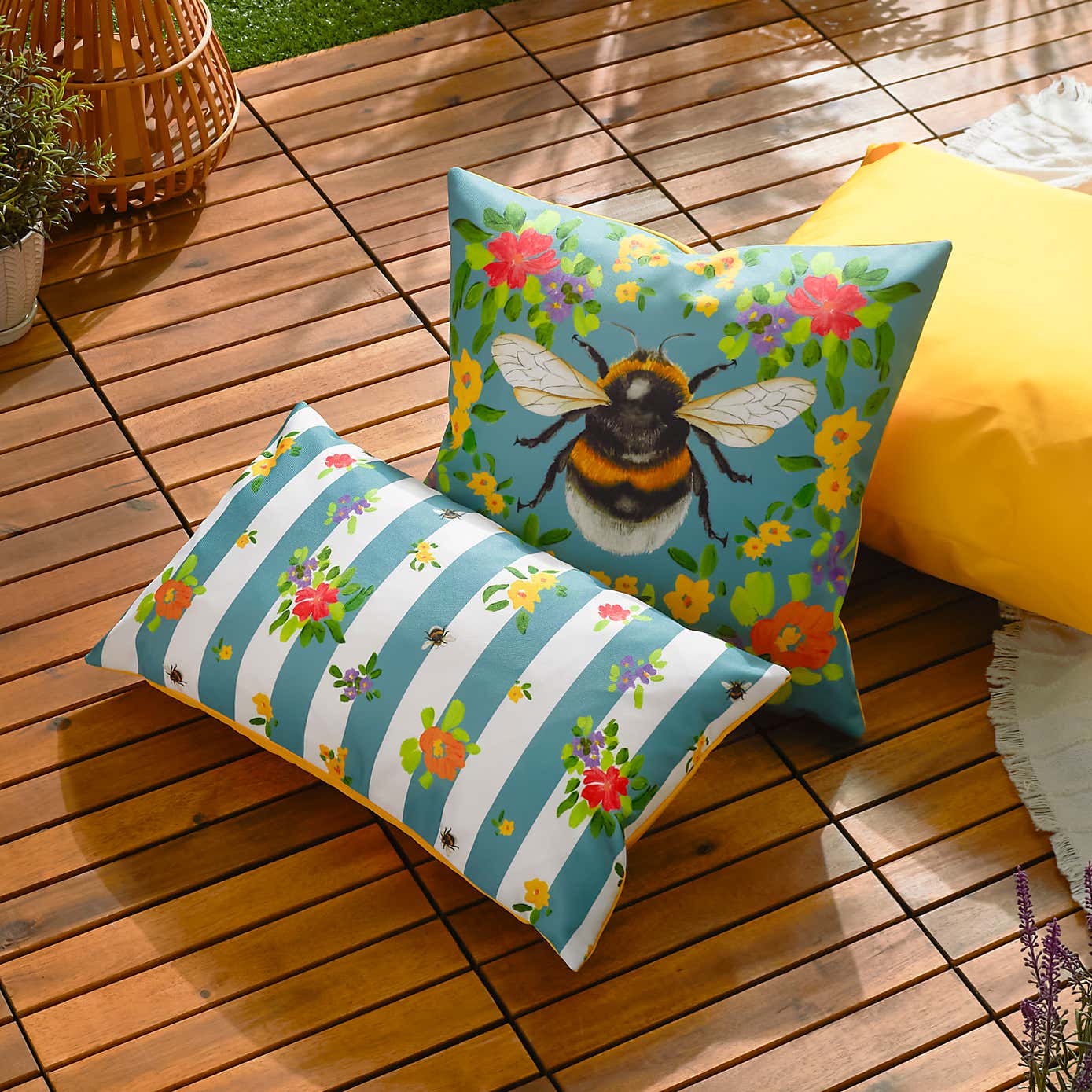 Bee Teal Striped Outdoor Rectangle Cushion