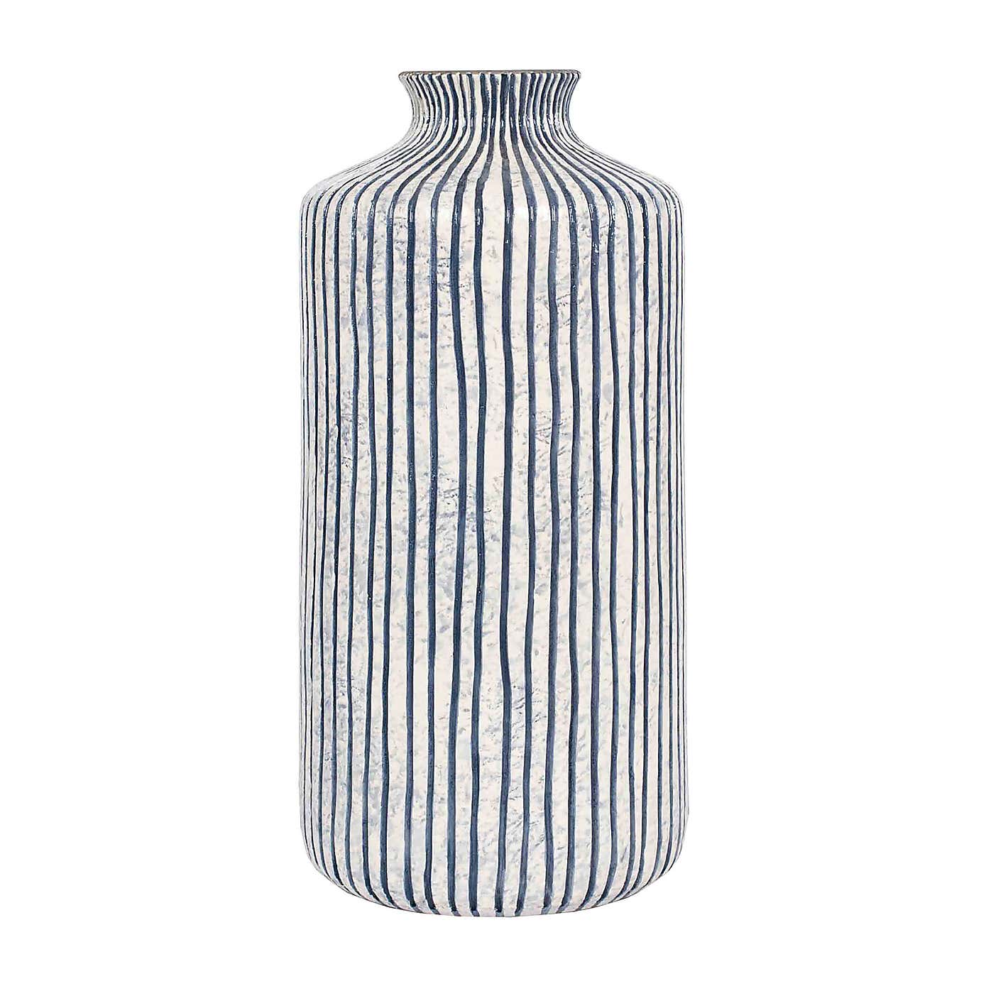 Bude Stripe Stoneware Vase, Blue & White