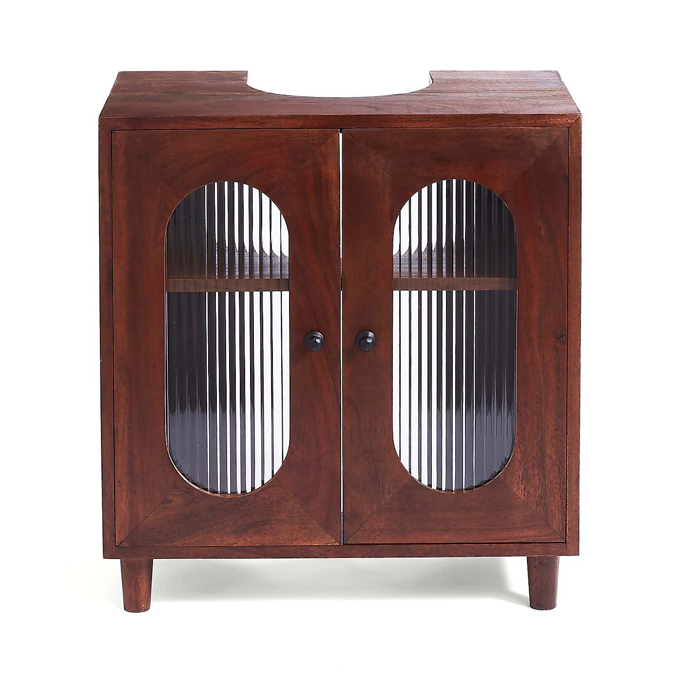 Elias Under Sink Unit, Acacia Wood and Reeded Glass