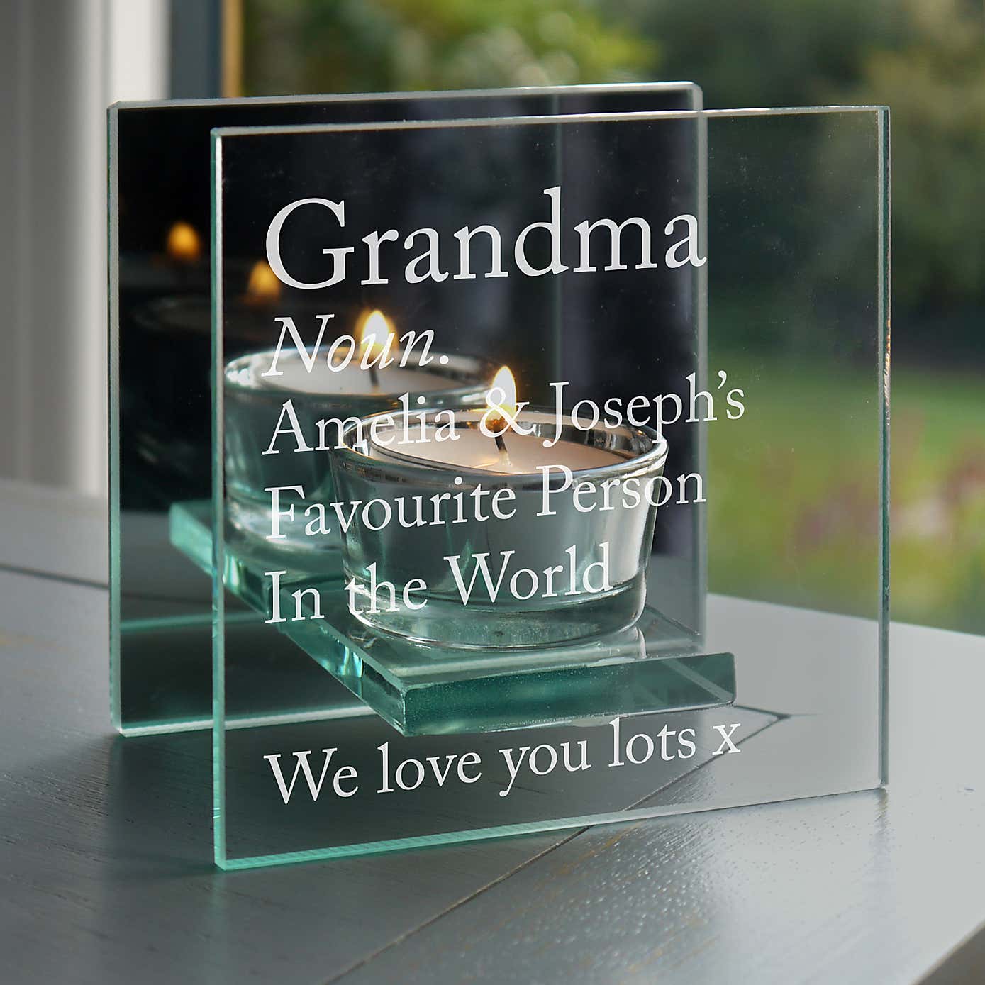 Personalised Definition Mirrored Glass Tea Light Holder
