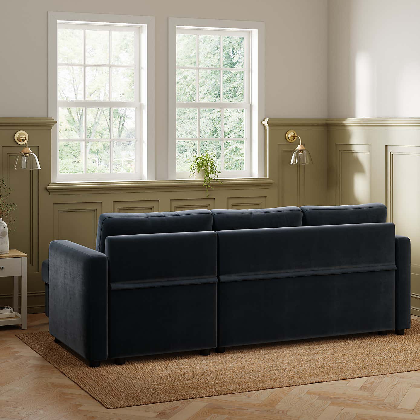 Barker Velvet Trundle Corner Chaise Sofa Bed