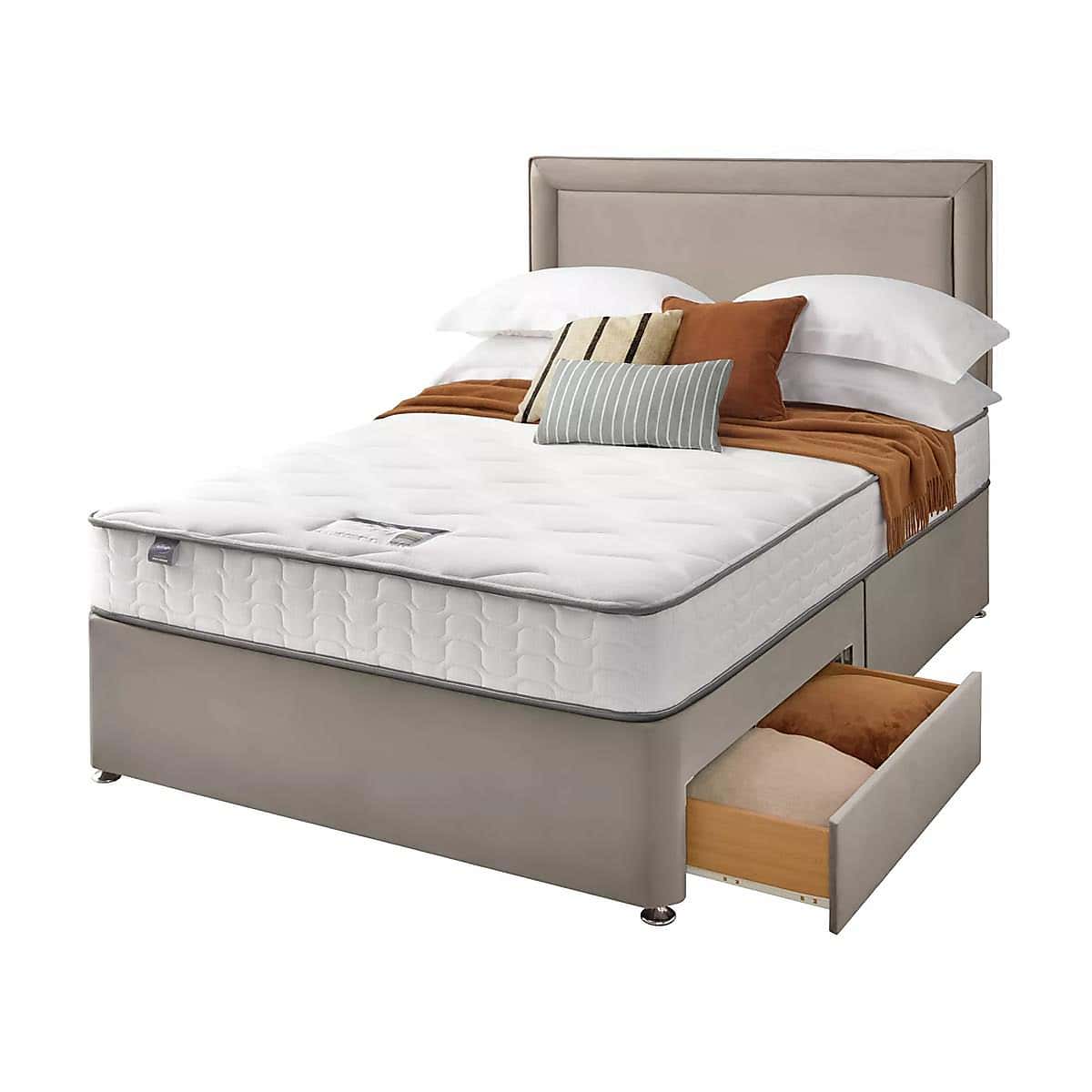 Silentnight 2 Drawer Divan Bed With Velvet Malvern Headboard
