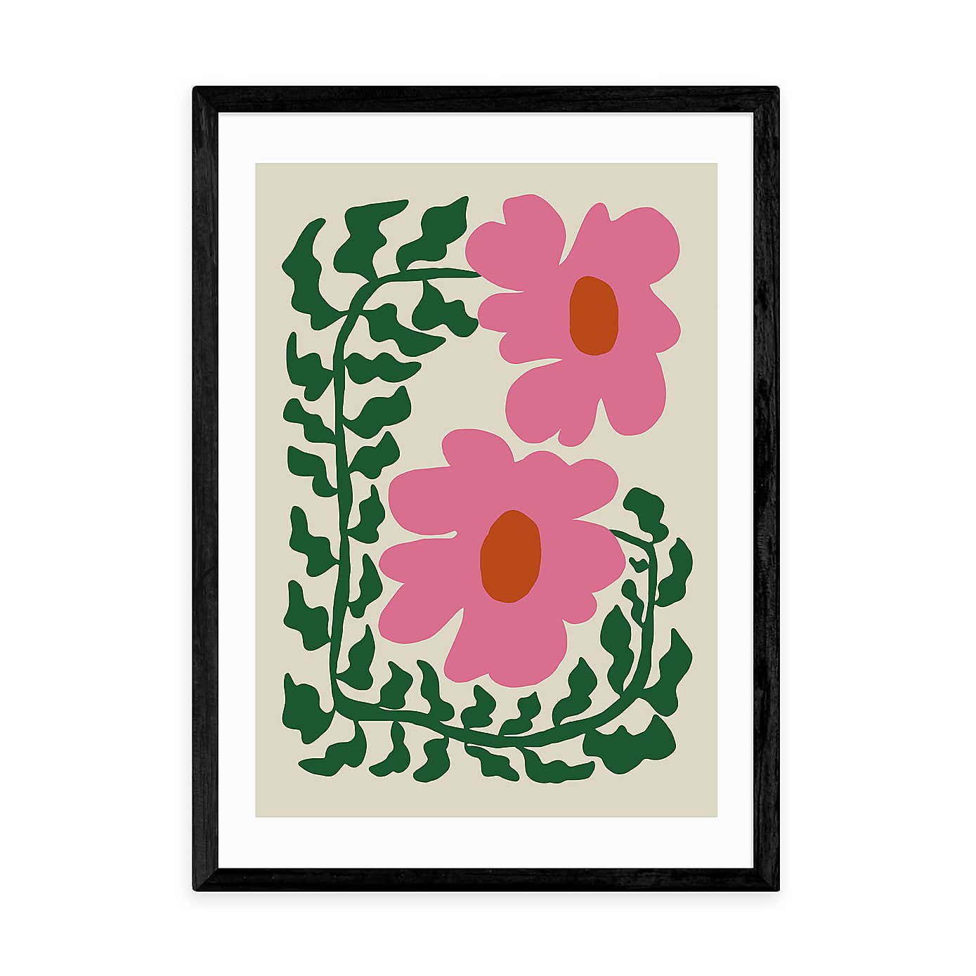 East End Prints Fun Fern And Pink Poppy Print by Miho Art Studio