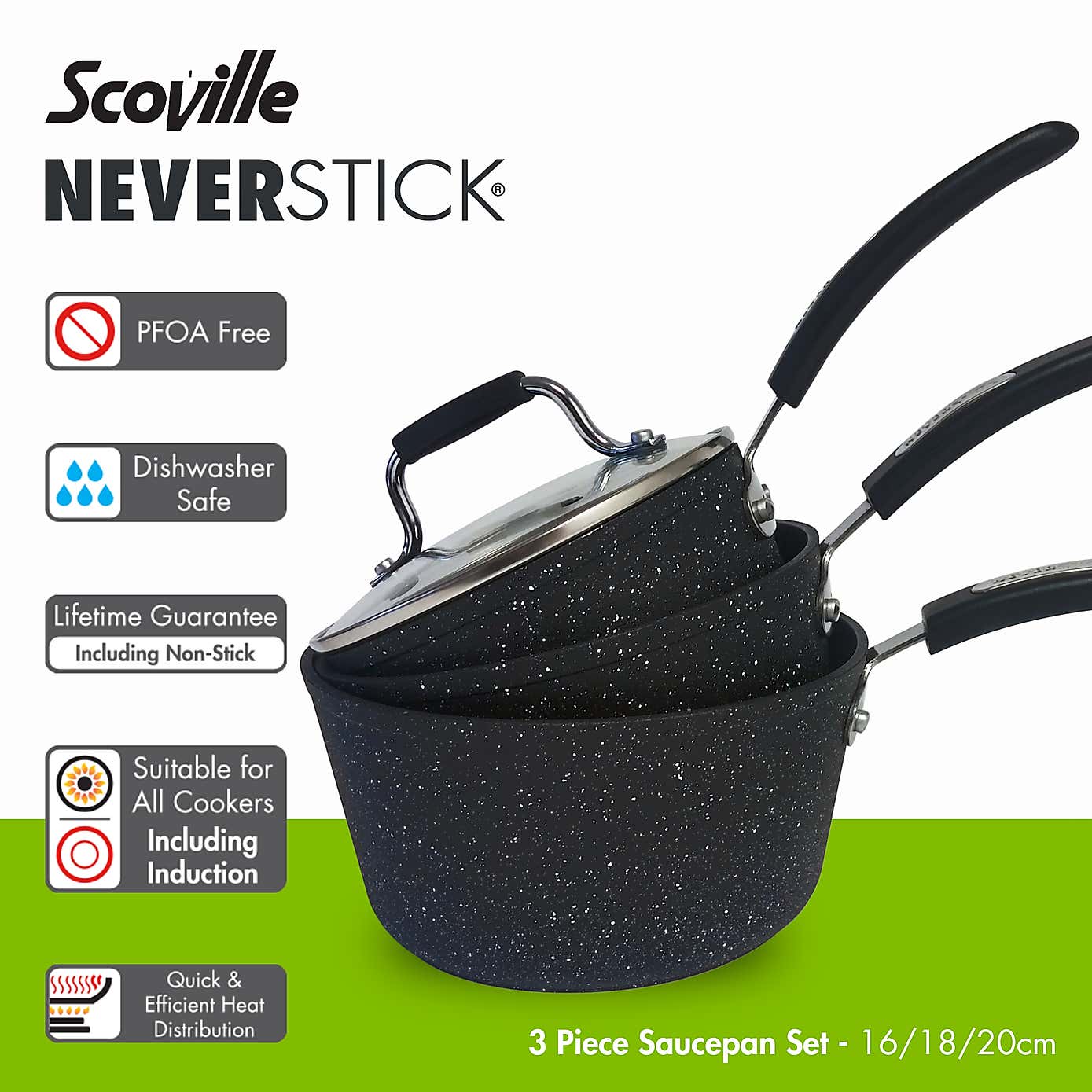 Scoville Neverstick Non-stick Aluminium 3 Piece Saucepan Set