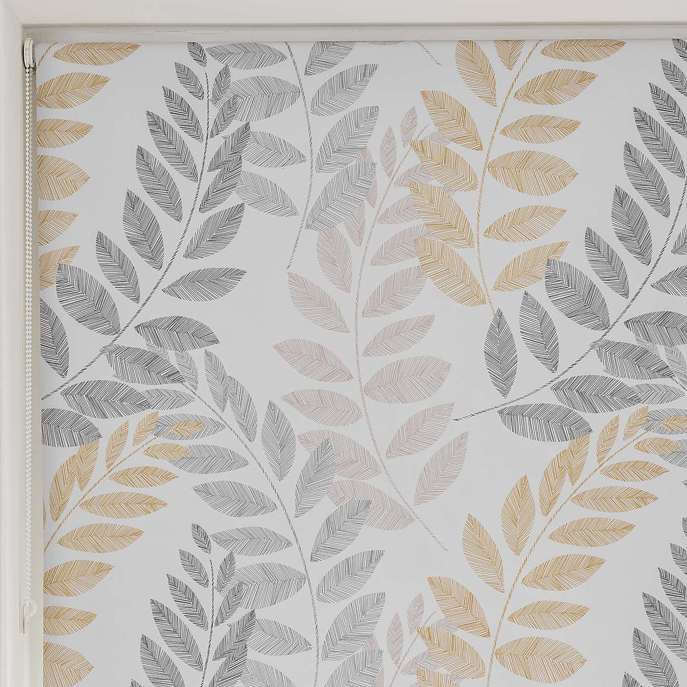Leah Leaf Ochre Blackout Roller Blind