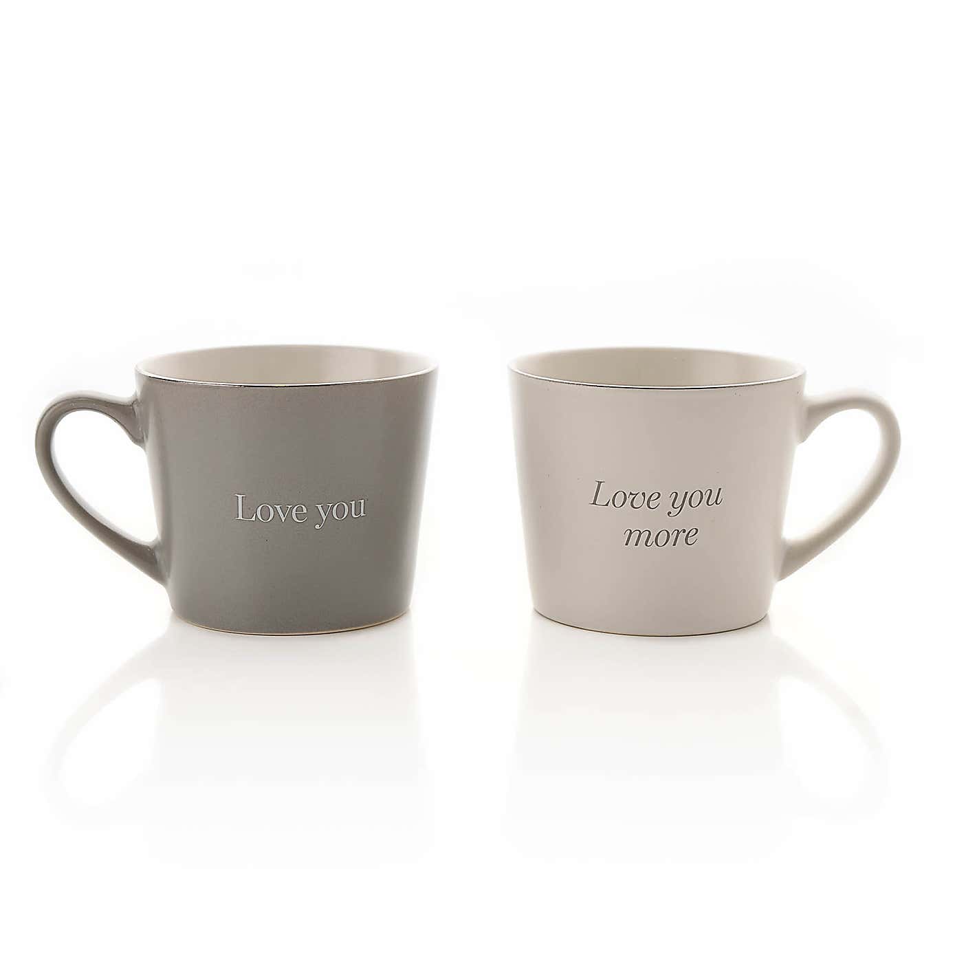 Amore Set of 2 Grey & White Love You & Love You More Mugs