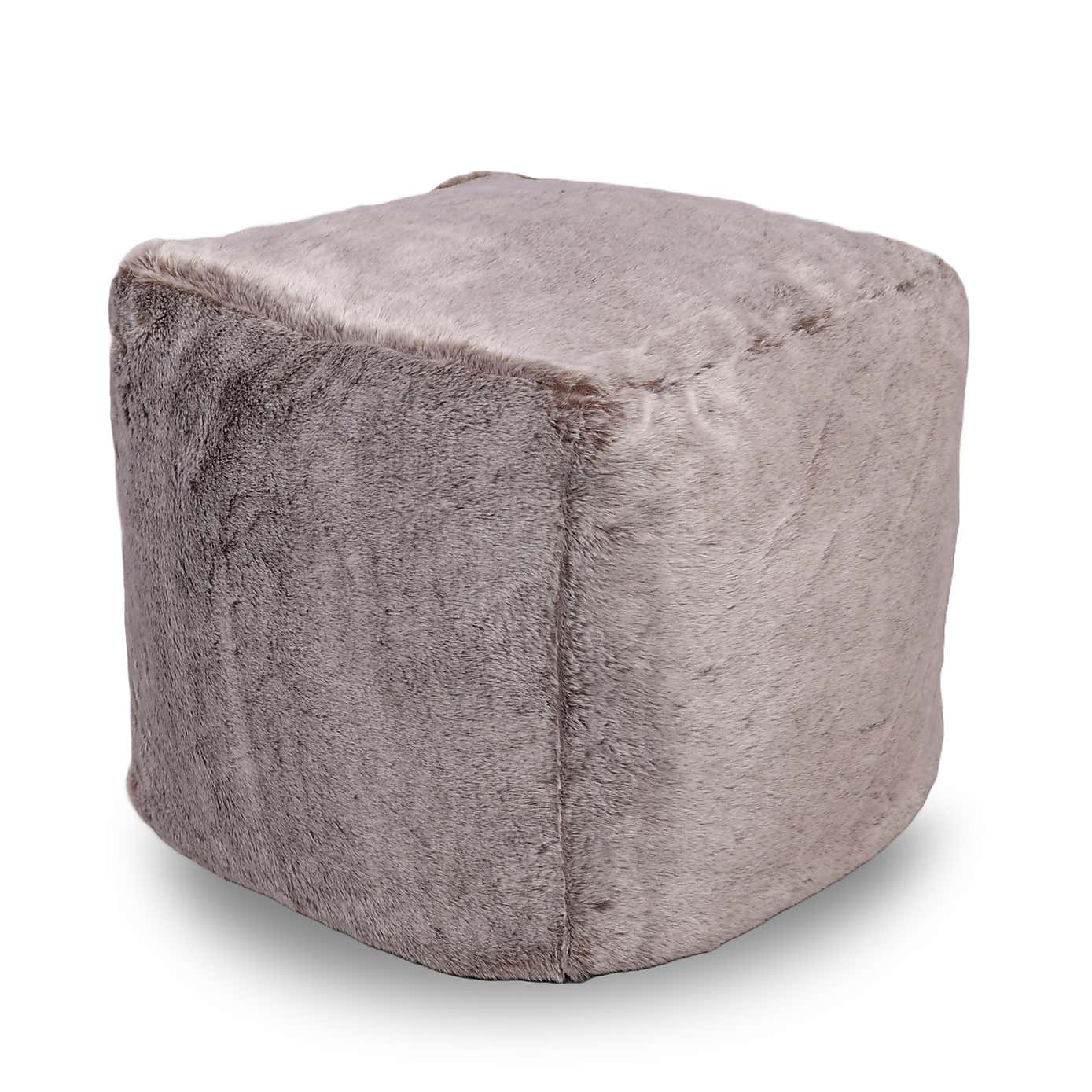 Kaikoo Grey Faux Fur Beanbag Cube