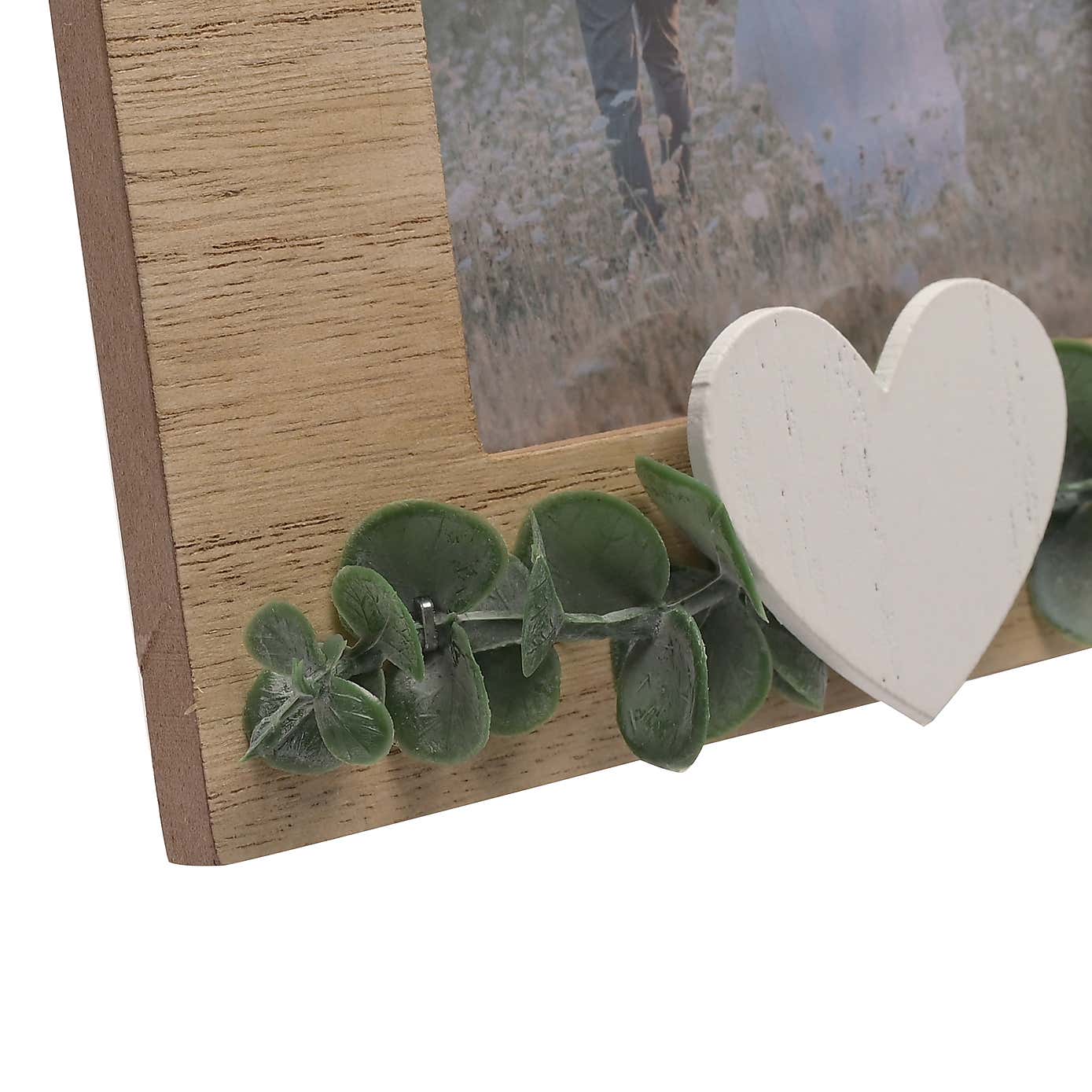 Love Story Rustic Photo Frame with Heart & Leaves