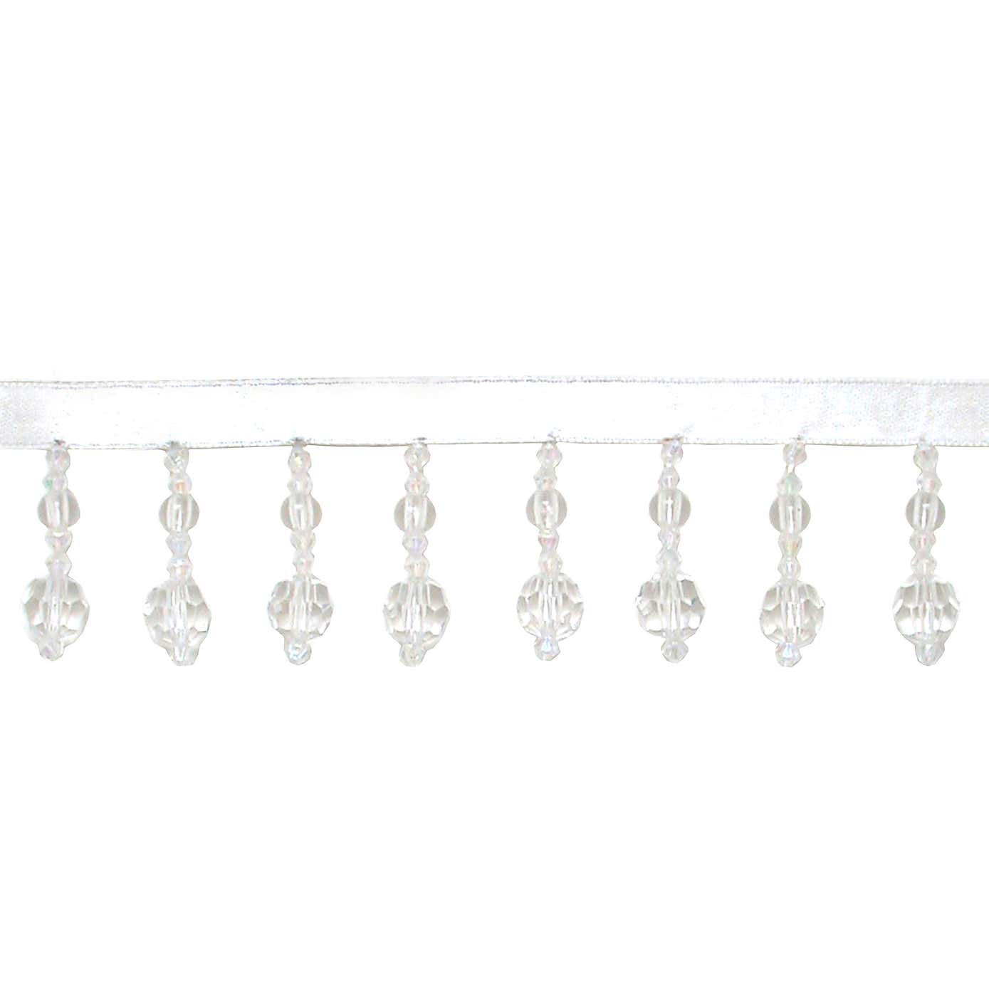 Beaded Fringe Clear Trim 42mm Drop