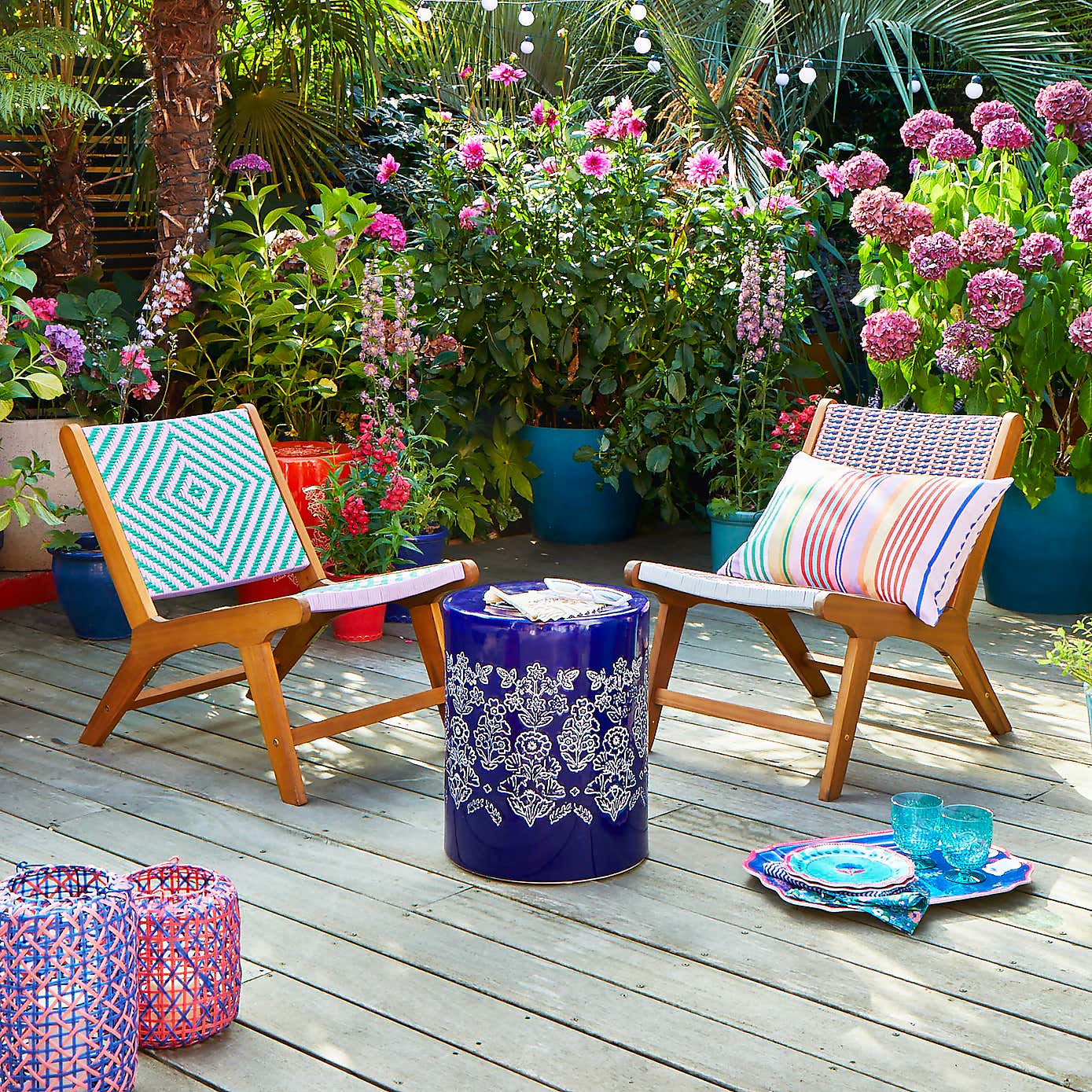 Sophie Robinson Coral & Cobalt Pavilion Deck Chair