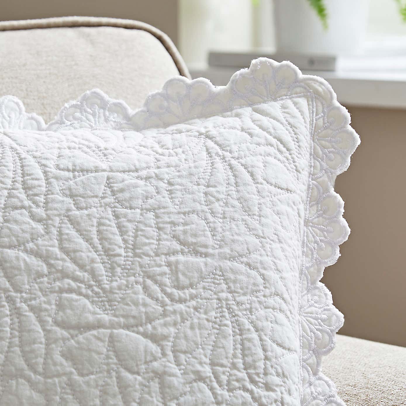 Quilted Embroidered Cotton Cushion Cover