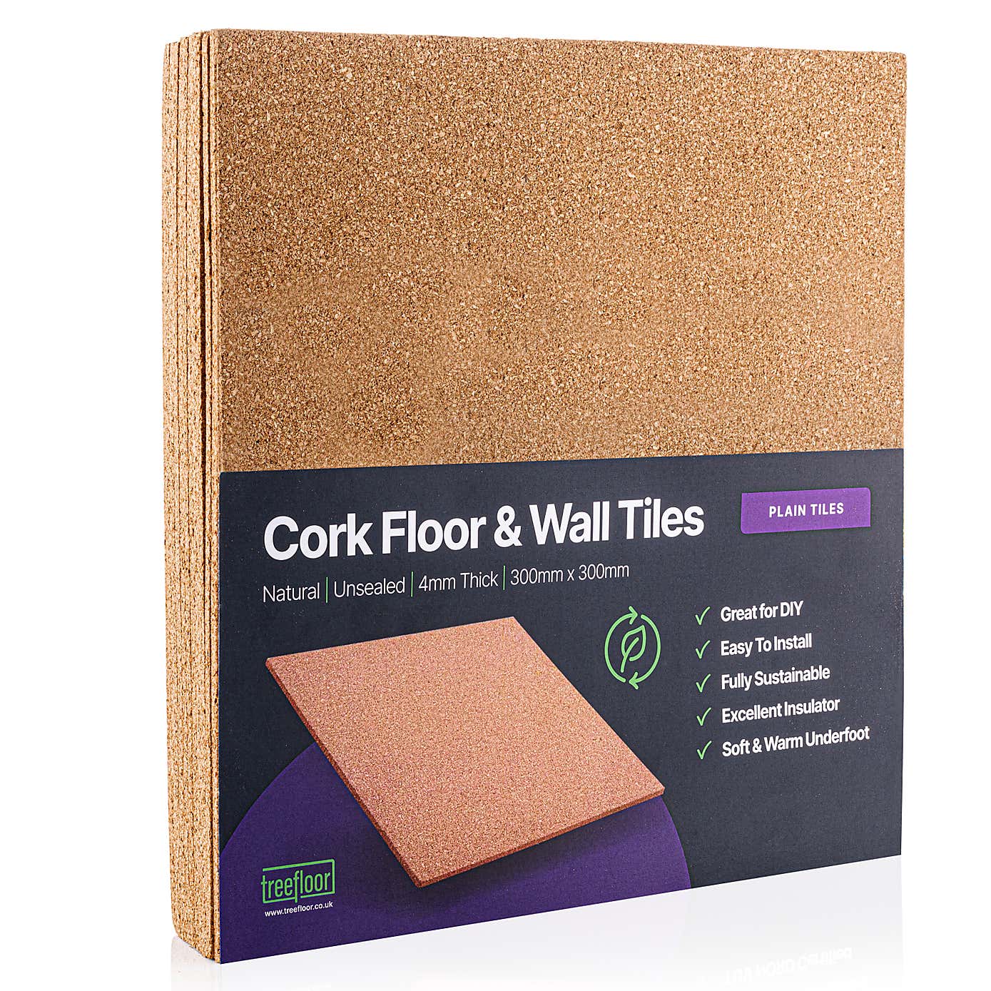 Treefloor Pack of 9 Plain Cork Tiles