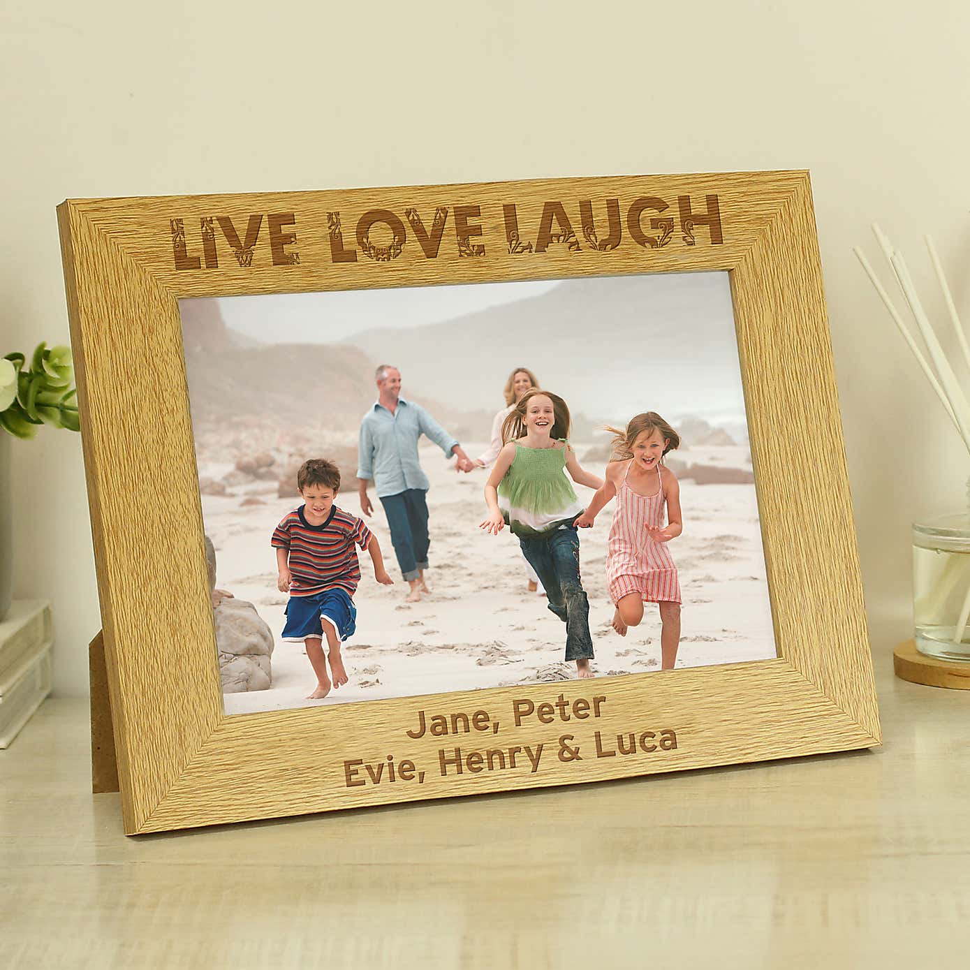 Personalised Live Love Laugh Wooden Landscape Photo Frame