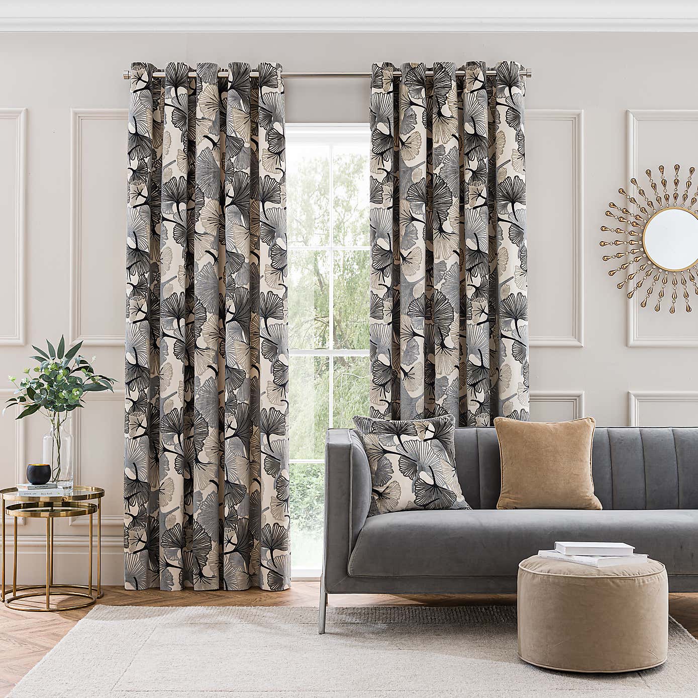 Gingko Cut Velvet Eyelet Curtains