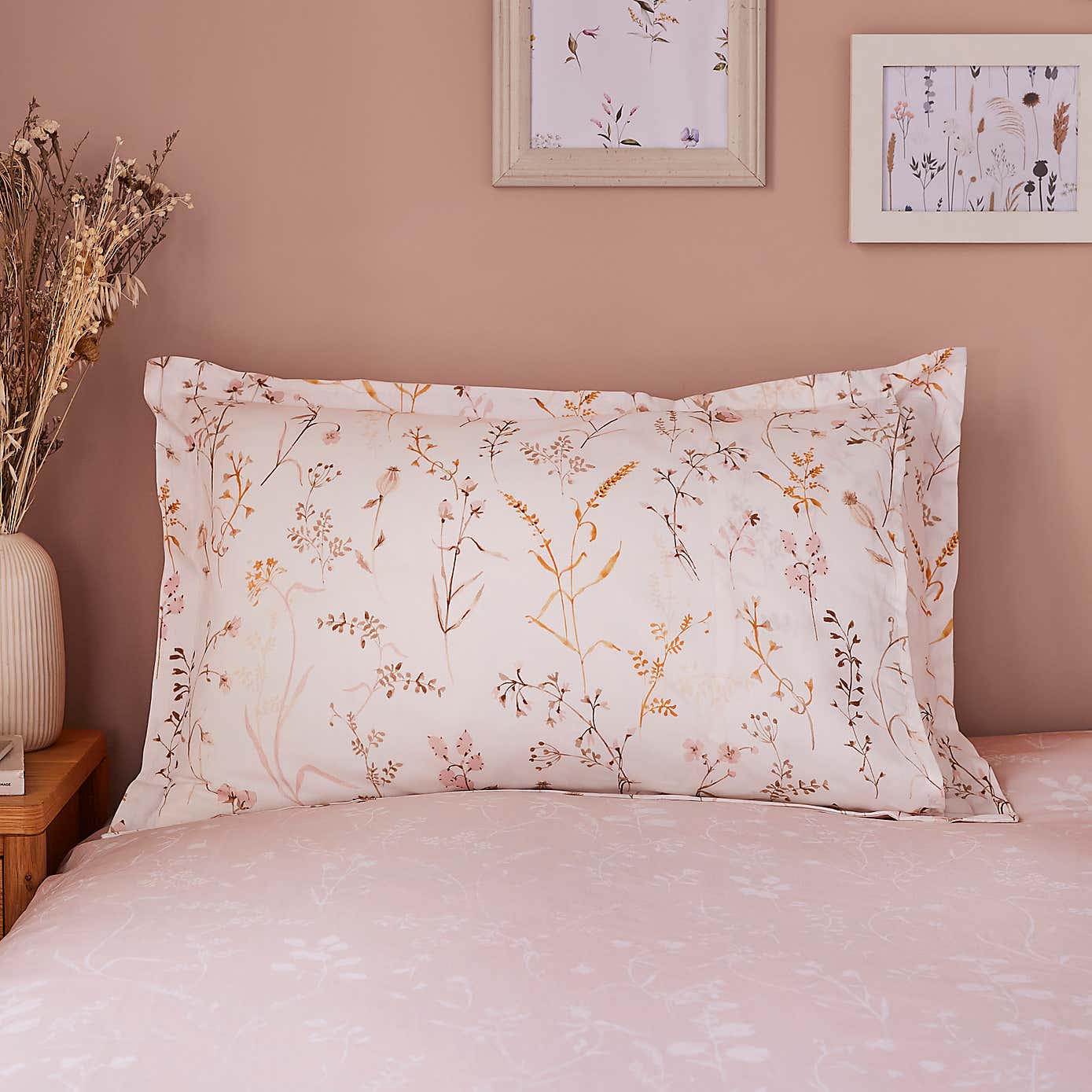 Freya Stem Floral 144 Thread Blush Count Cotton Oxford Pillowcase