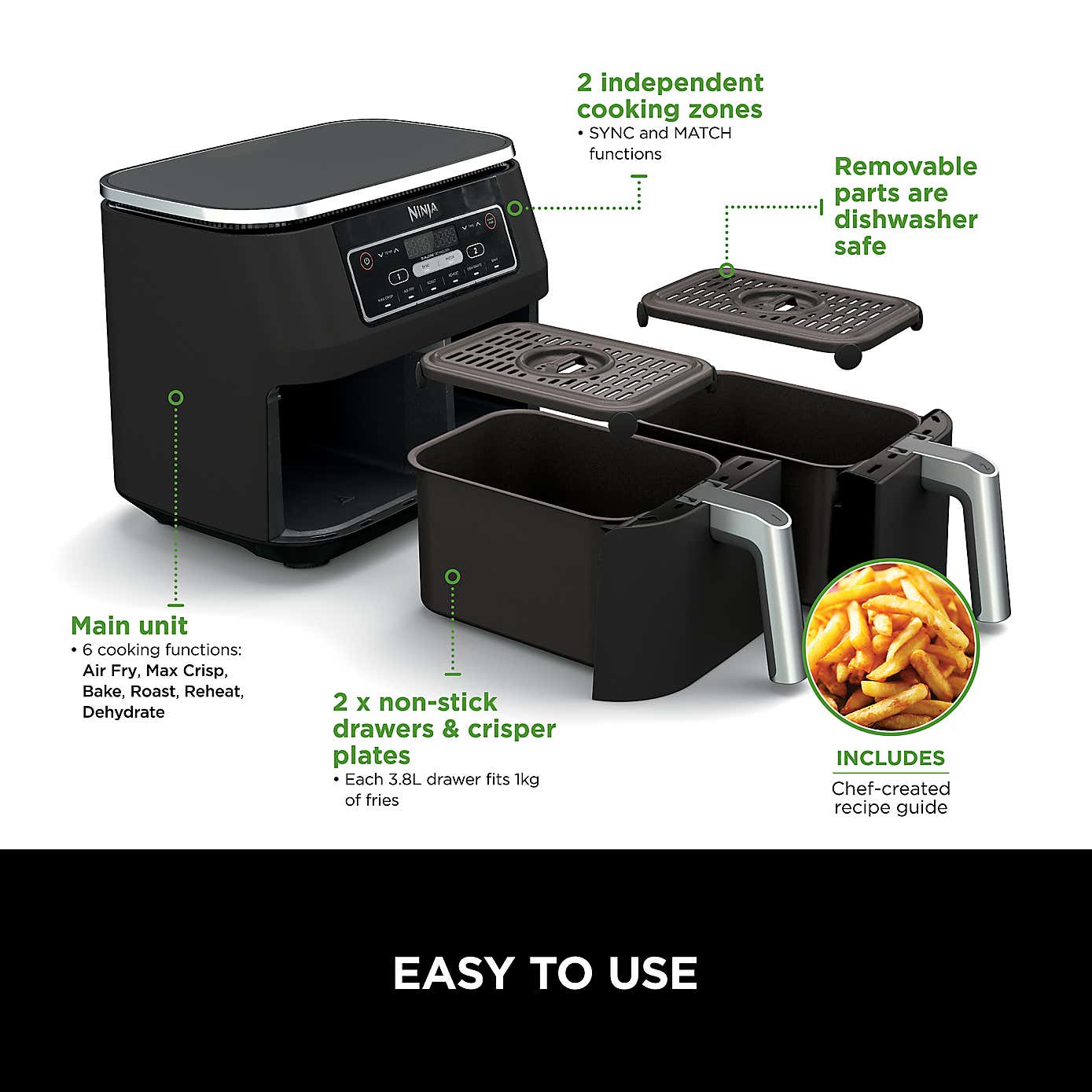 Ninja Foodi Dual Zone 7.6 Litre Air Fryer
