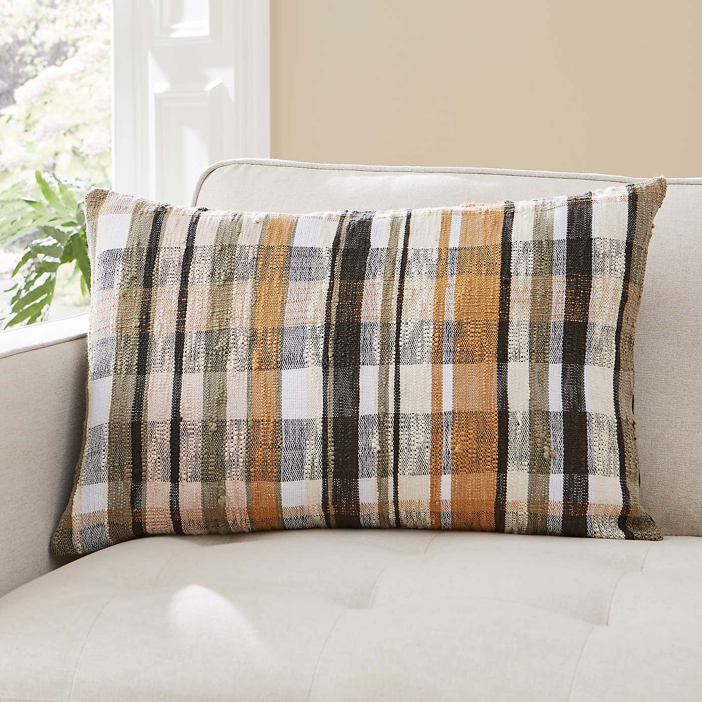 Woven Check Cushion Brown