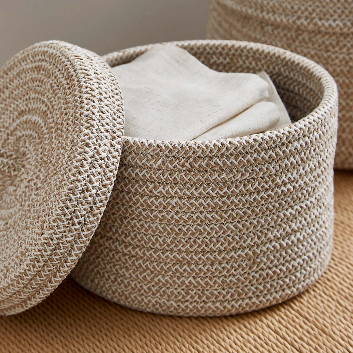 Jupiter Set of 2 Woven Fabric Baskets with Lids