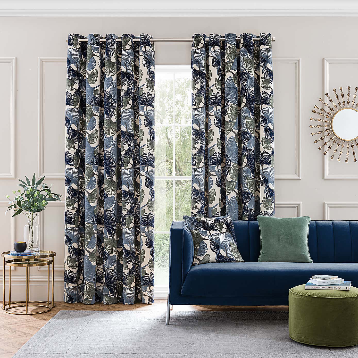Gingko Cut Velvet Eyelet Curtains
