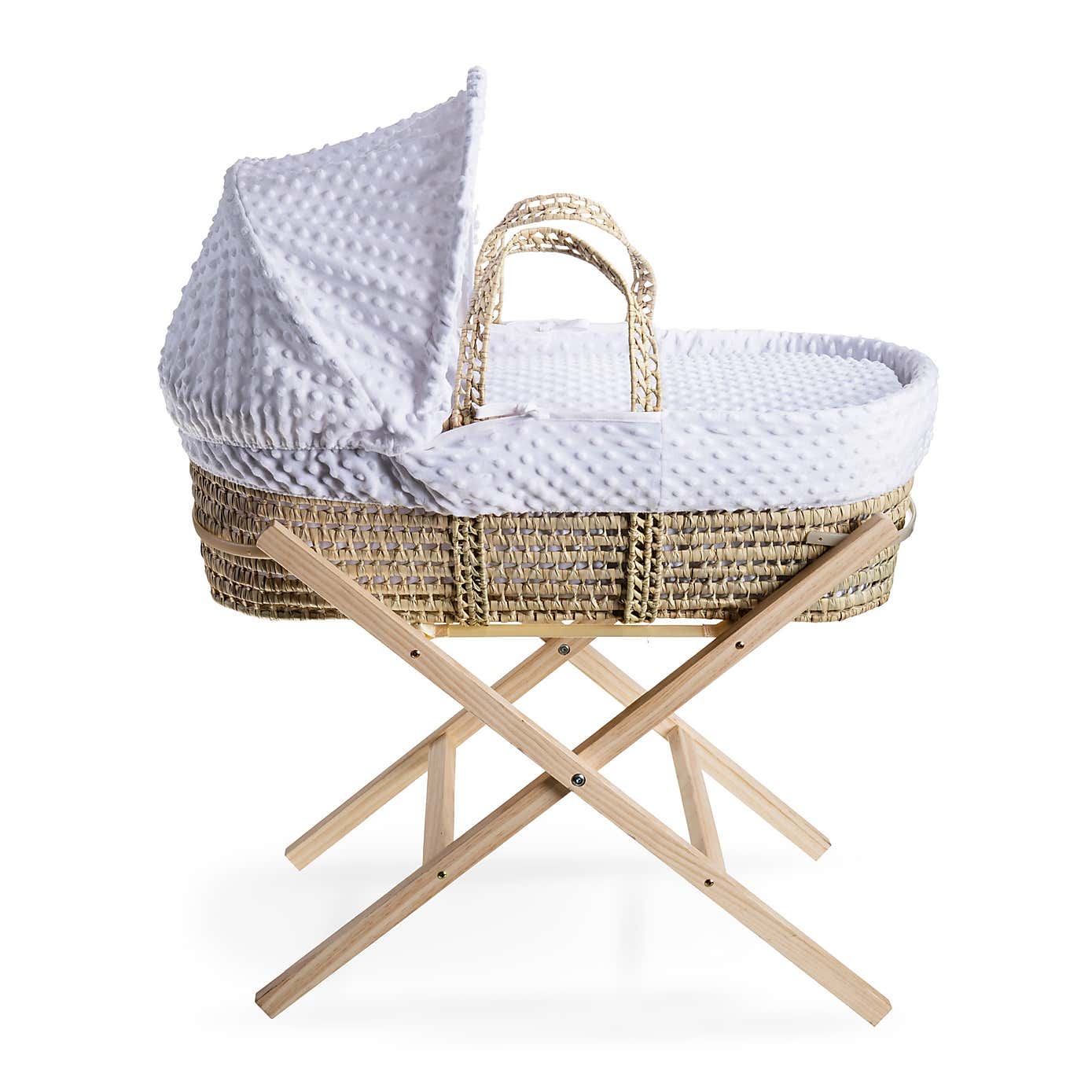 Clair de Lune Dimple Palm Moses Basket with Natural Folding Stand