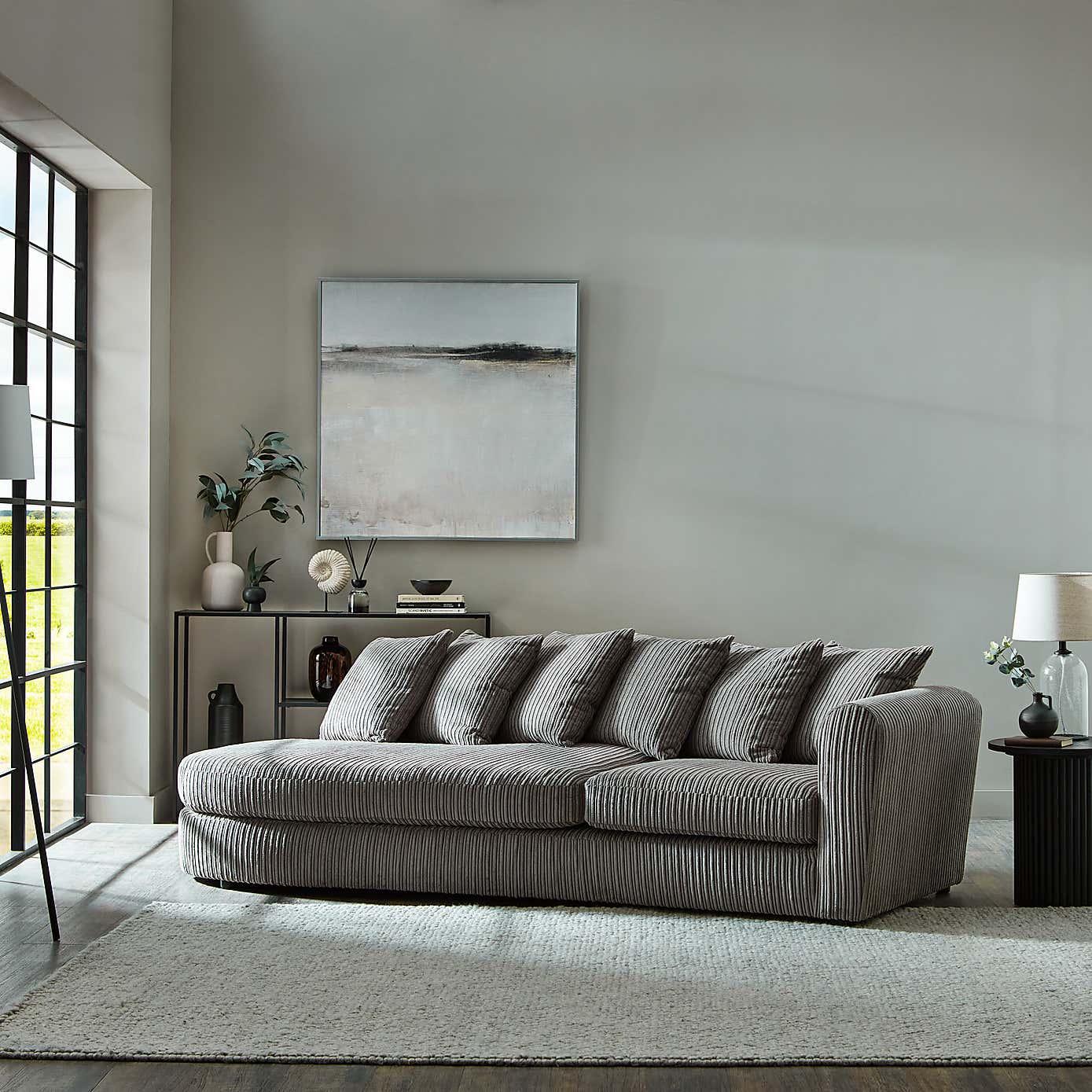 Blake Curved Arm Scatter Back Jumbo Cord Corner Chaise