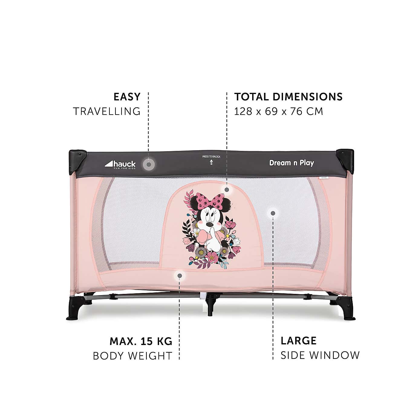 Disney Dream 'n Play Minnie Sweetheart Travel Cot