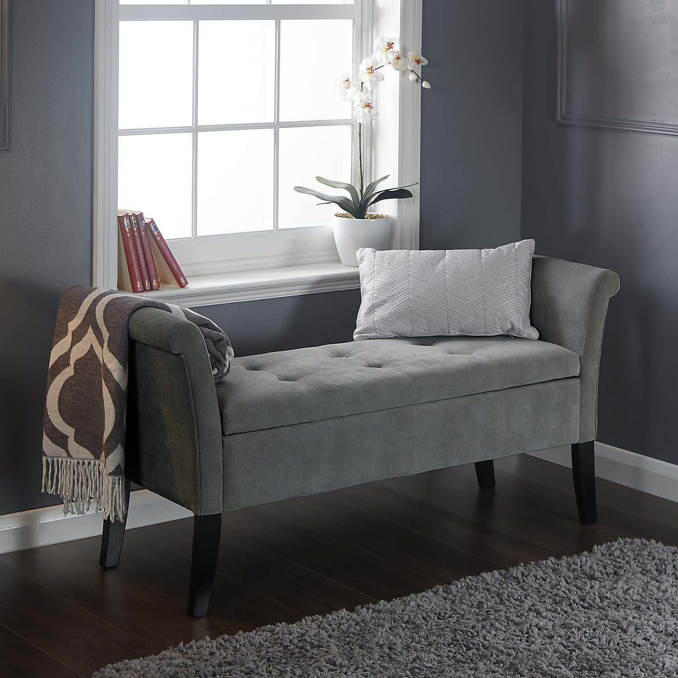 Balmoral Grey Chenille Window Seat
