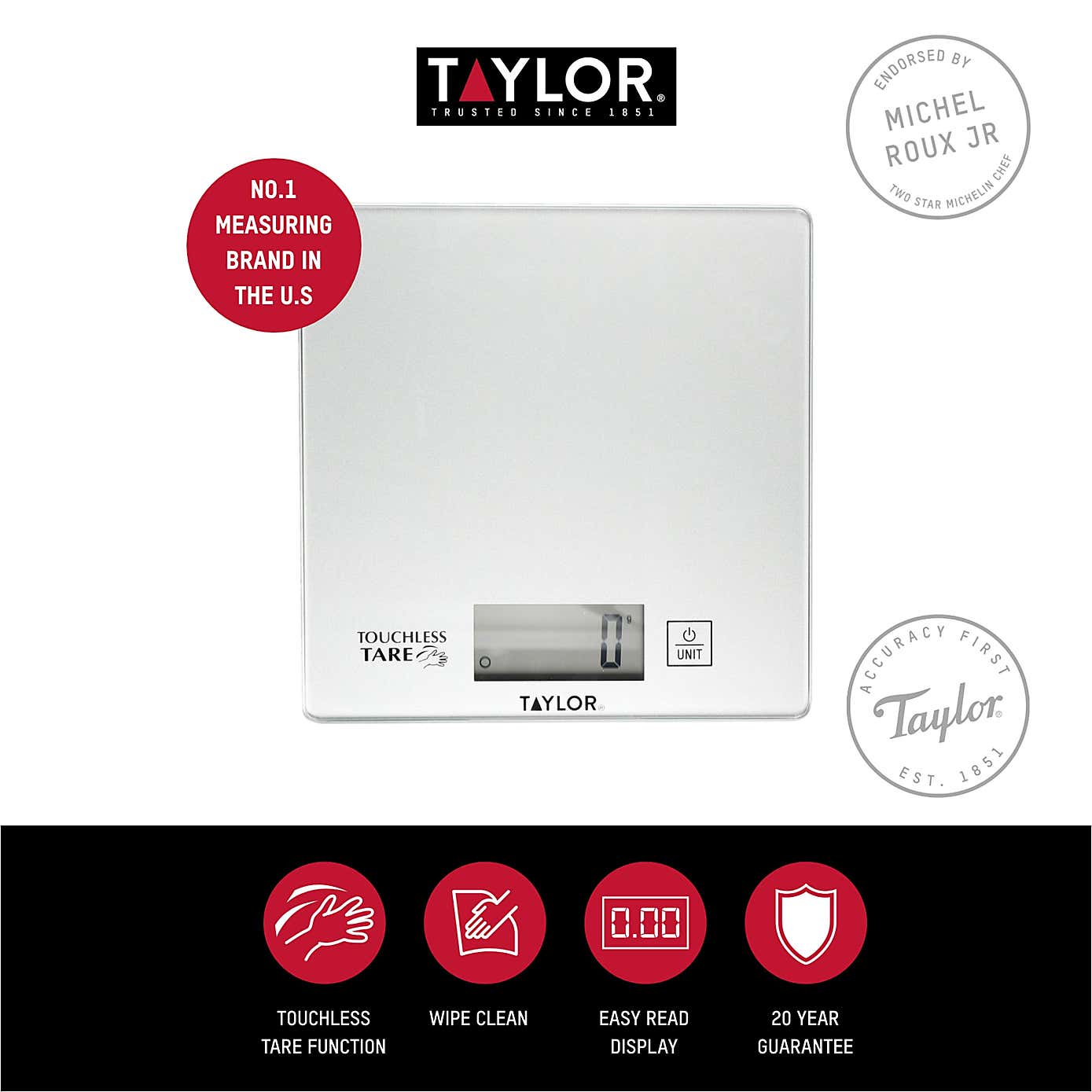 Taylor Accurate Glass Digital Black Kitchen Scale, Small