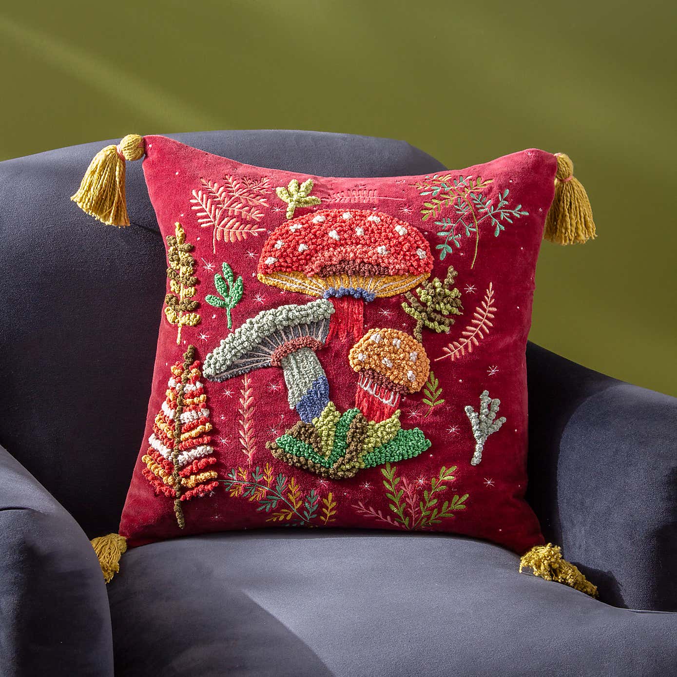 Wylder Magic Mushrooms Square Cotton Cushion Cover