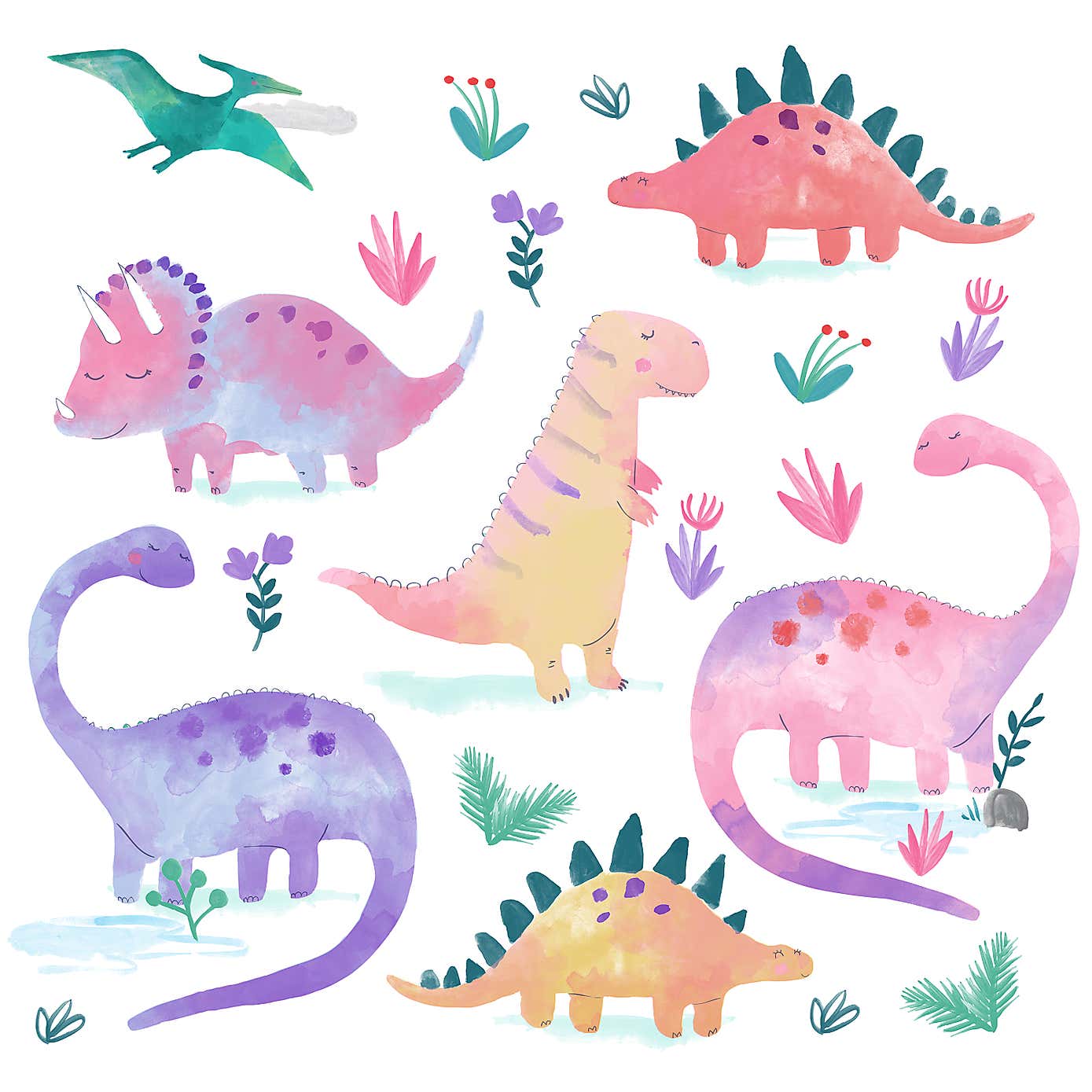 Dinosaur Pink Medium Wall Stickers