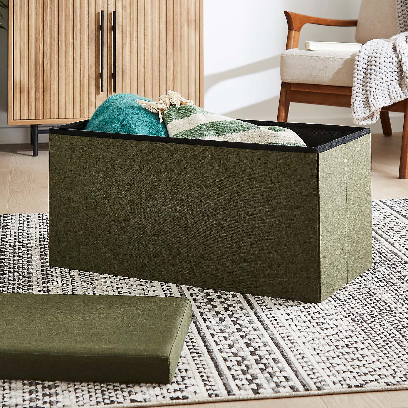Faux Linen Rectangular Ottoman