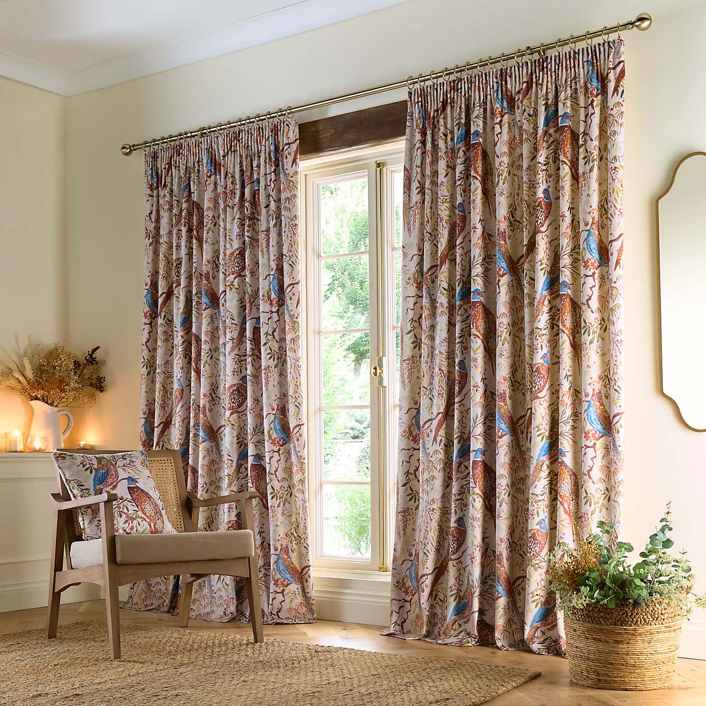 Woodland Pheasant Pencil Pleat Curtains