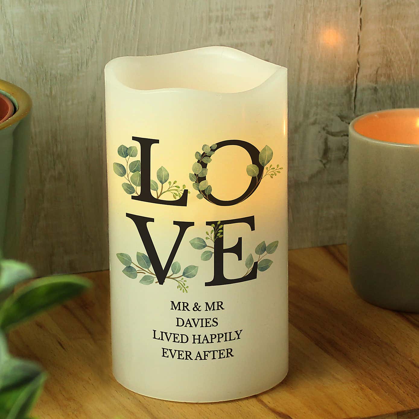 Personalised Botanical LOVE Led Candle