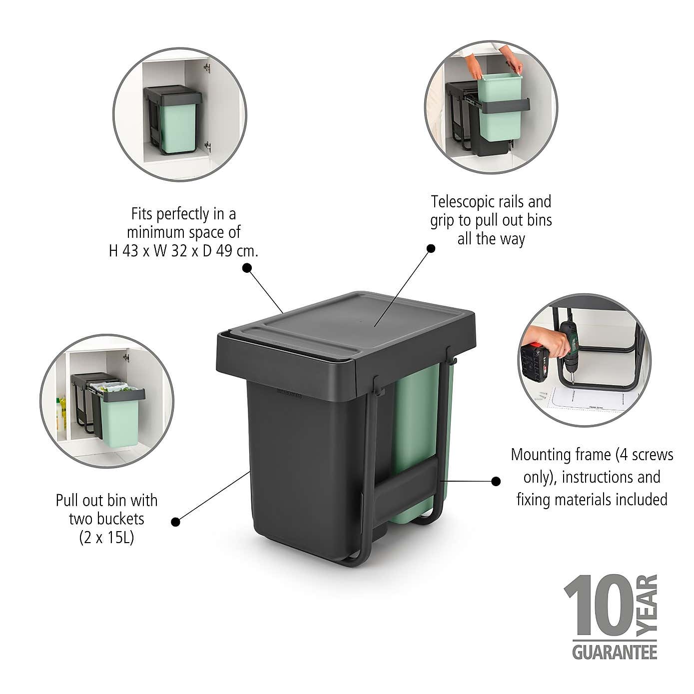 Brabantia Sort and Go 2 Sections 2 x 15L Bin