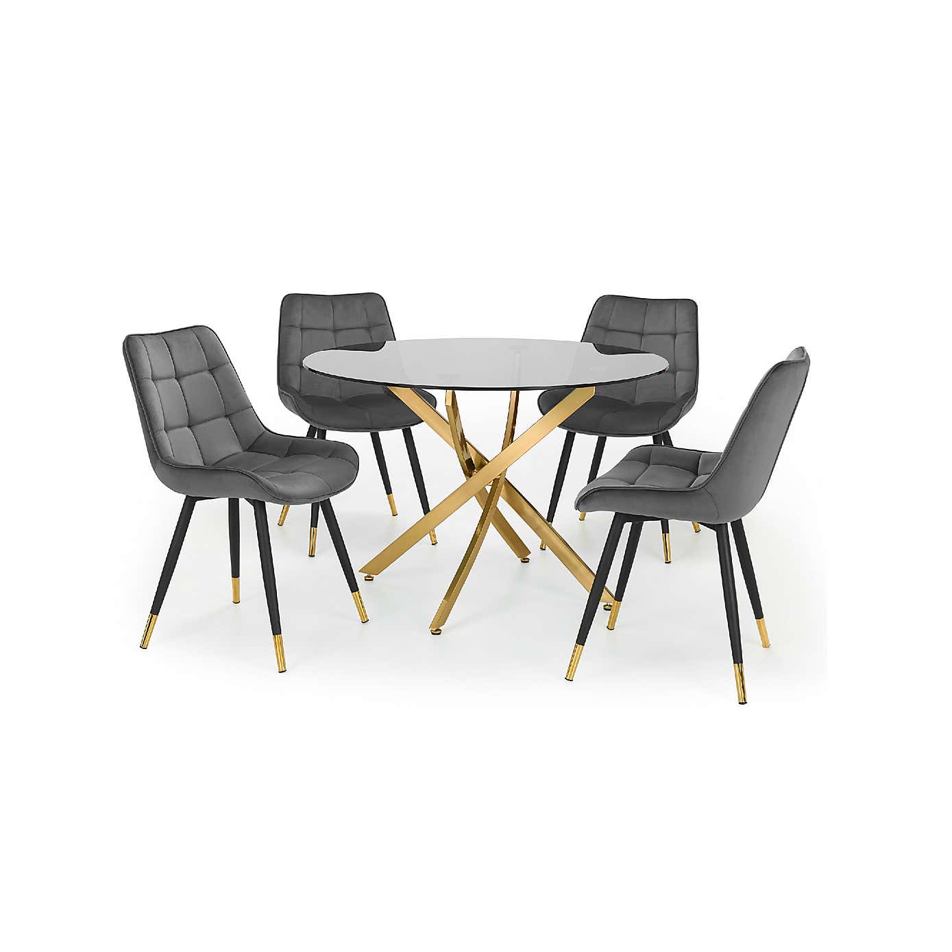 Montero Round Glass Dining Set with 4 Hadid Chairs