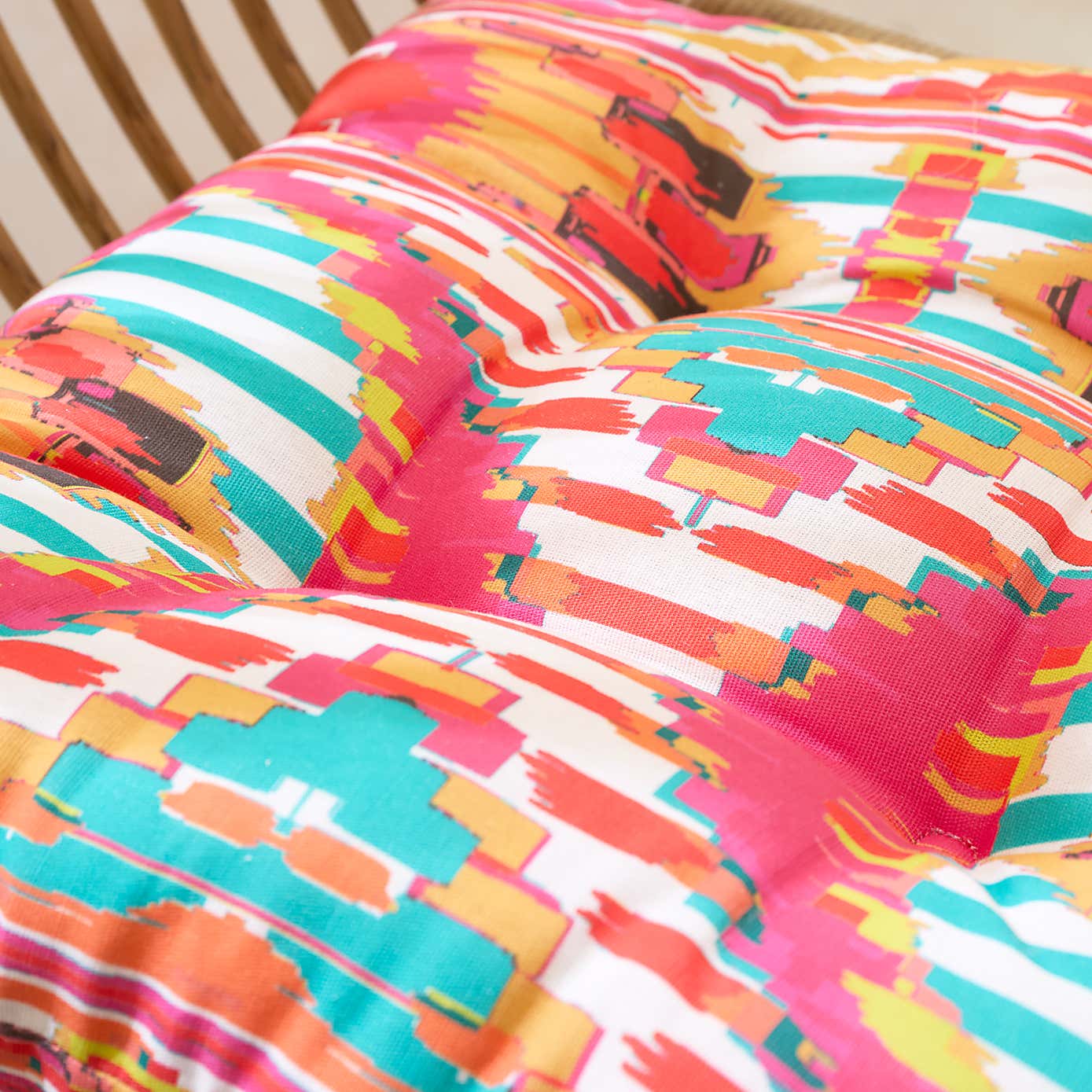 Pink Stripe Ikat Square Seat Pad