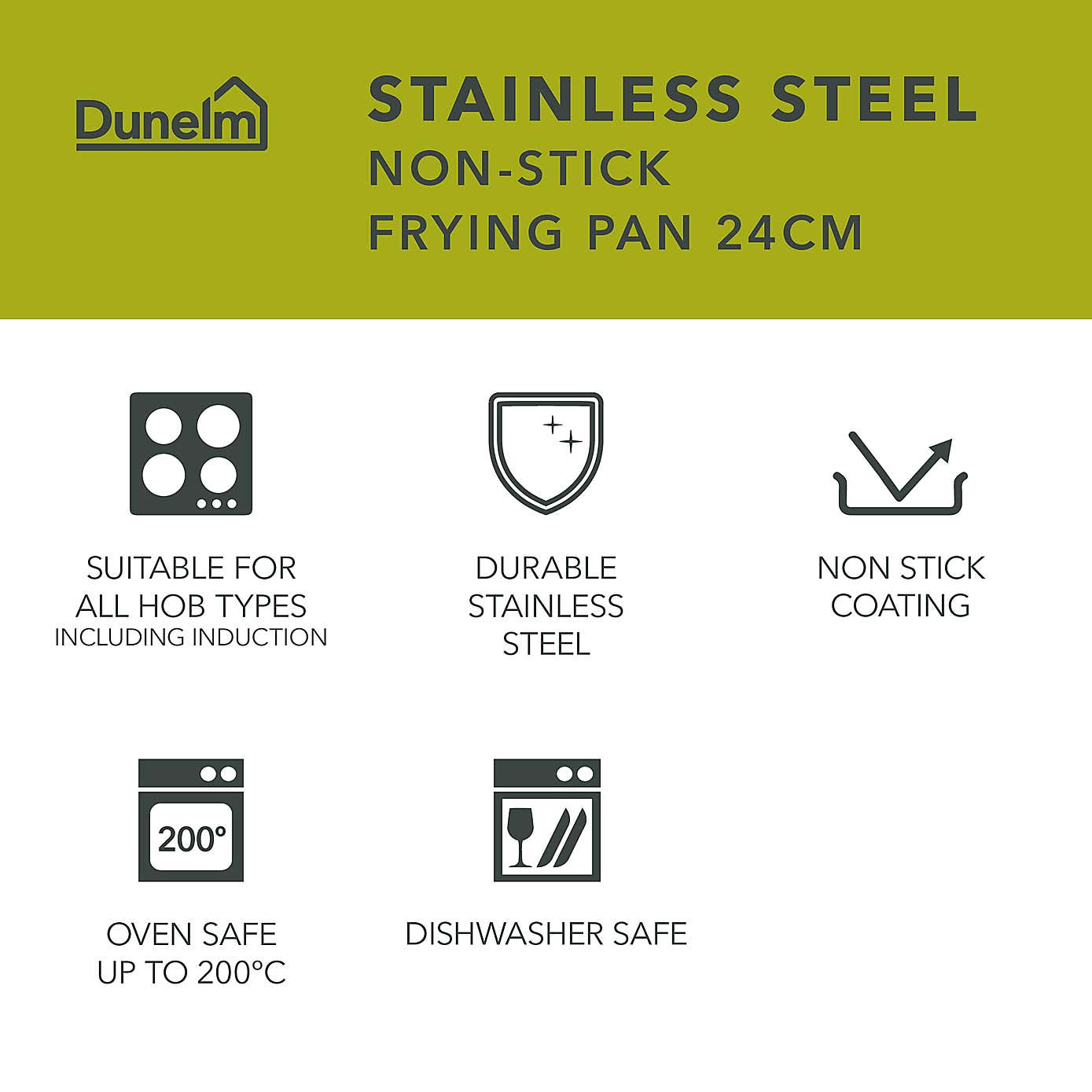 Essentials Non-Stick Stainless Steel Frying Pan, 24cm