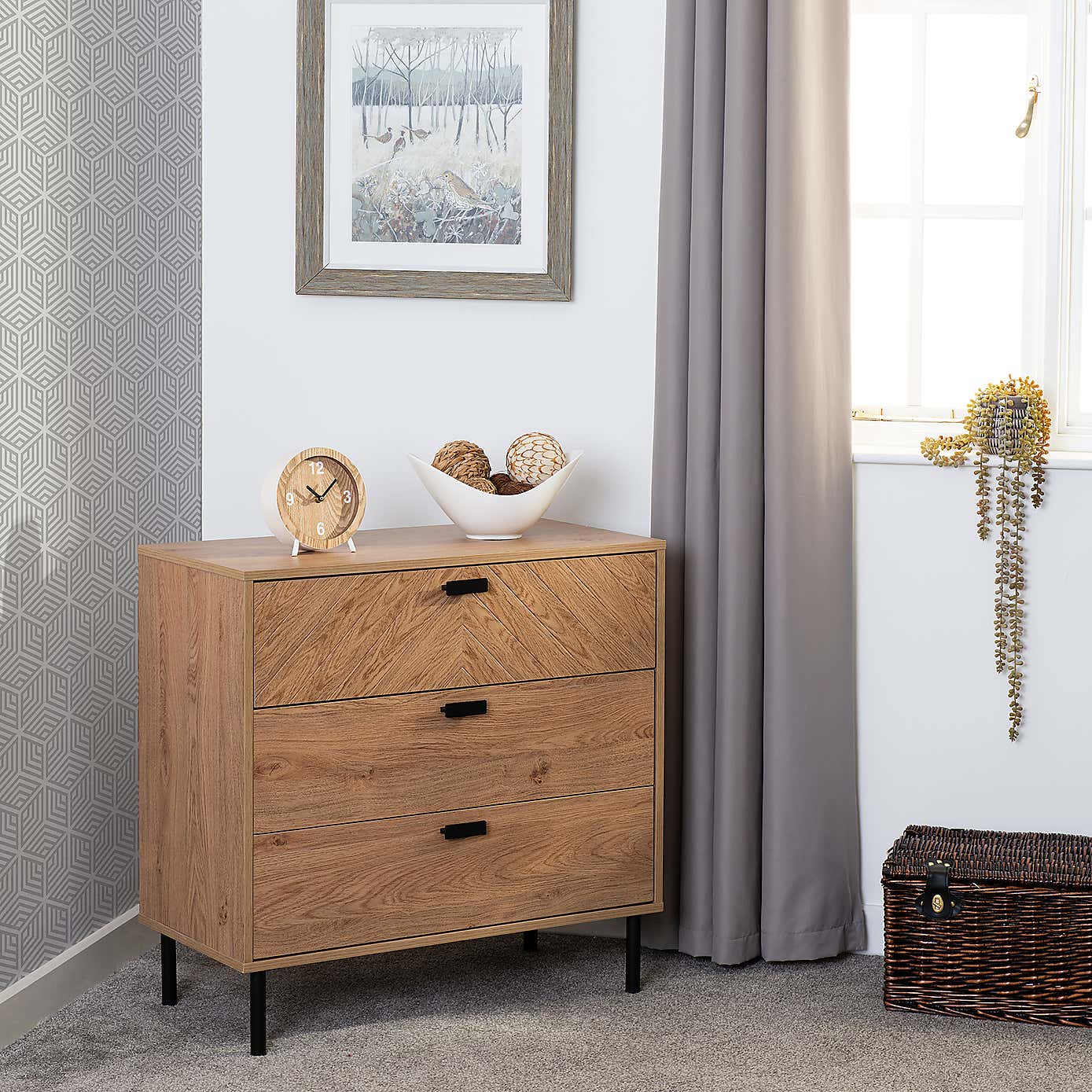 Barker 3 Drawer Chest, Oak Effect